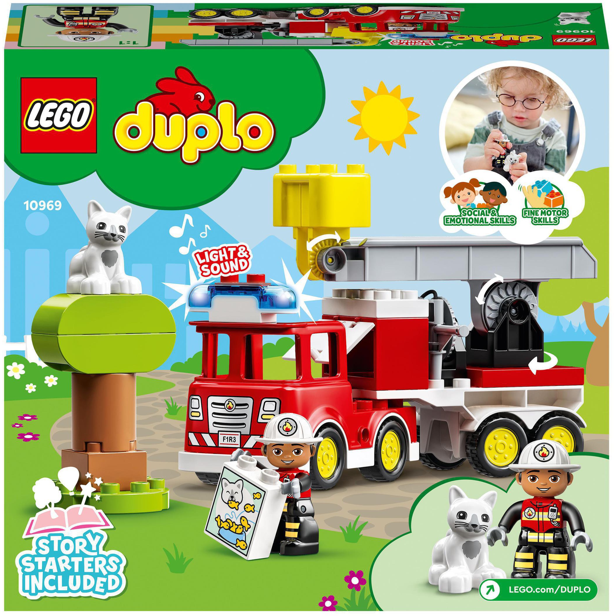 LEGO® Konstruktionsspielsteine »Feuerwehrauto (10969), Europe bei Made St.), in DUPLO«, Licht; LEGO® und mit Sirene (21