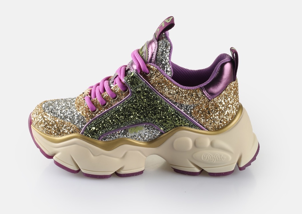 Buffalo Sneaker »BINARY GLAM«, Freizeitschuh, Chunky-Sneaker, Schnürschuh mit Glitter