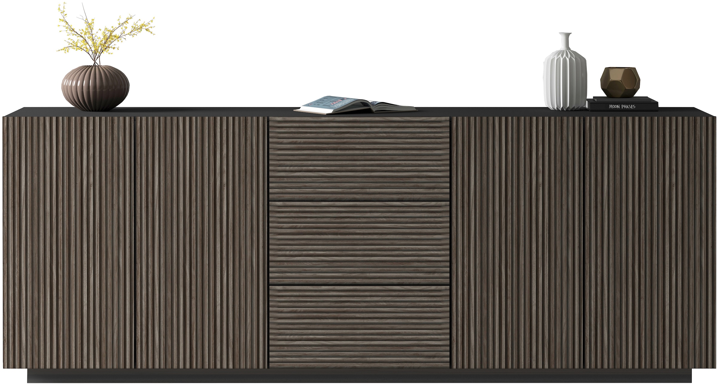 Home affaire Sideboard »Vega Sideboard,Kommode,220 cm« mit 4 Türen und 3 Schubladen,Fronten mit Rillen-Optik