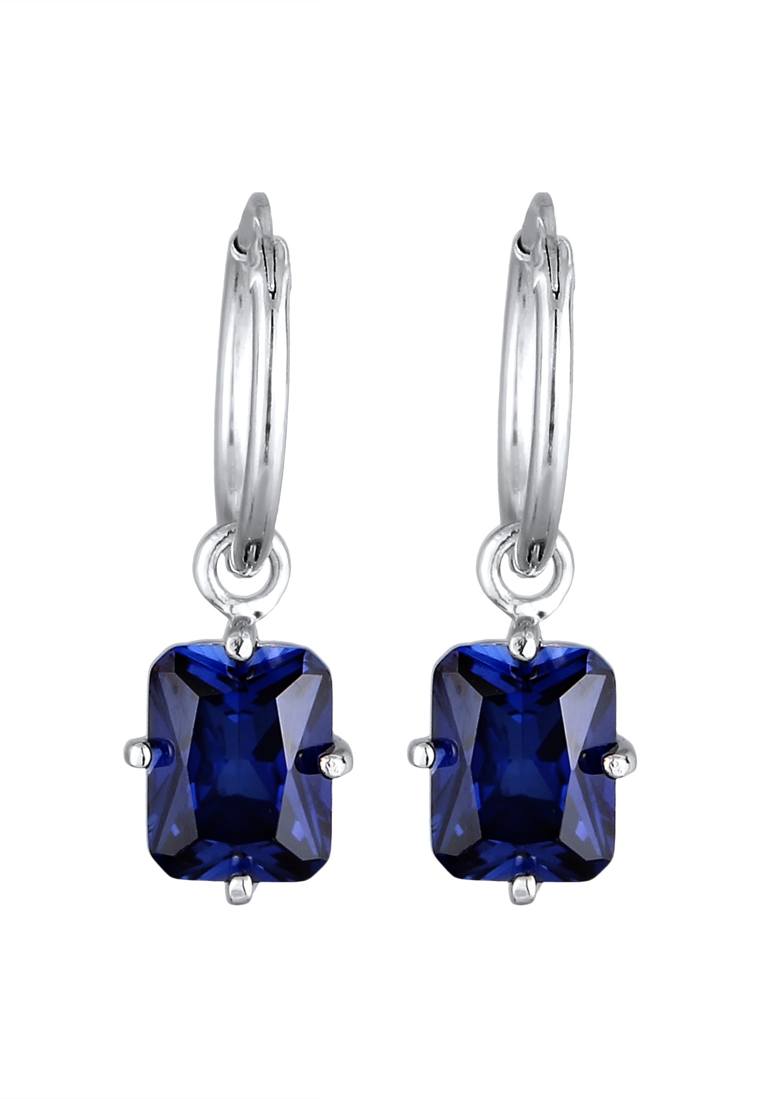 Elli Premium Paar Creolen »Ohrringe Creolen Anhänger Edelstein Saphir Dunkelblau 925 Sterling Silber«