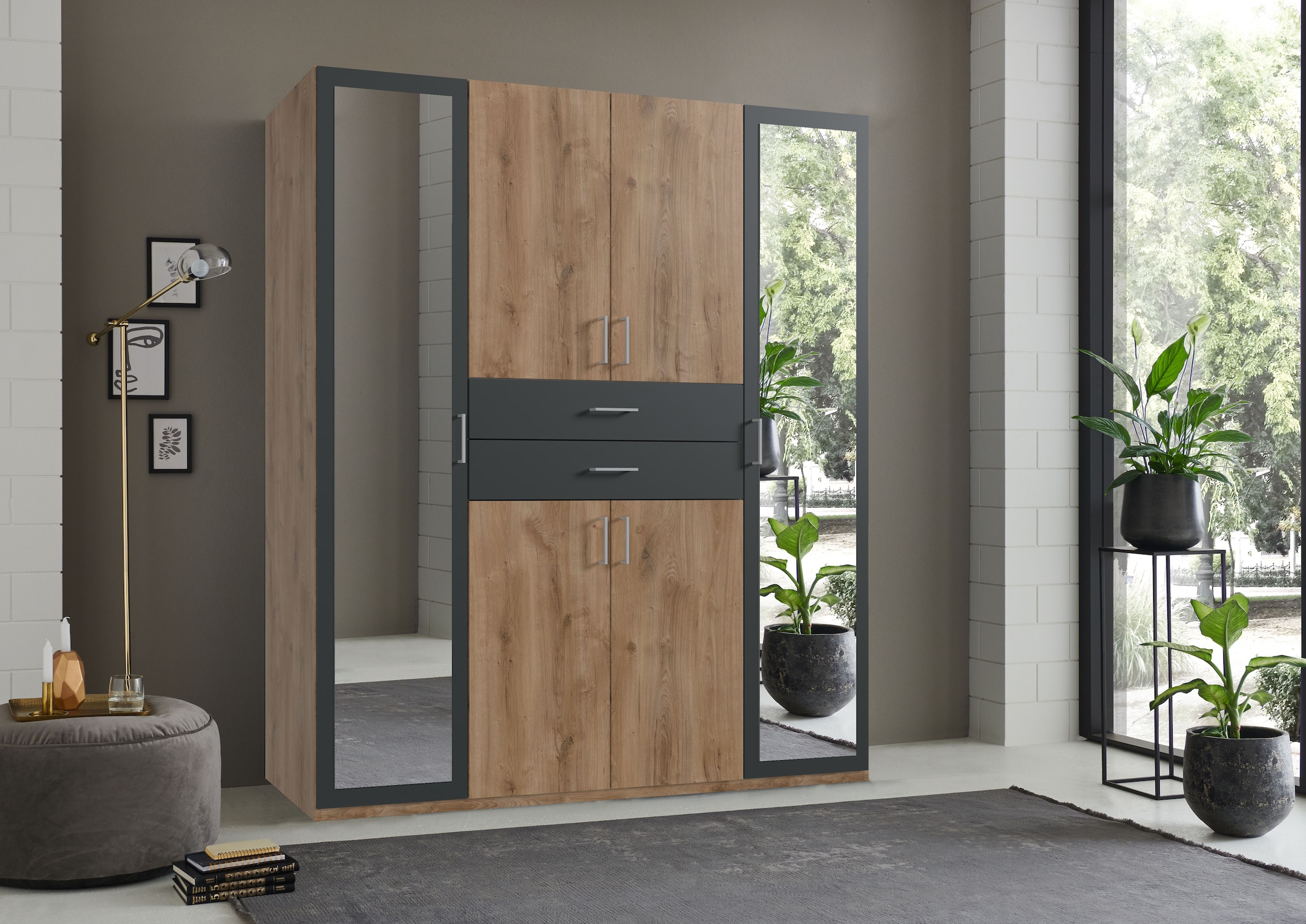 Wimex Kleiderschrank »Diver Drehtürenschrank mit Spiegel, 180, 225 o. 270cm breit«, Bestseller Schlafzimmerschrank wahlweise 3 Innenausstattungen