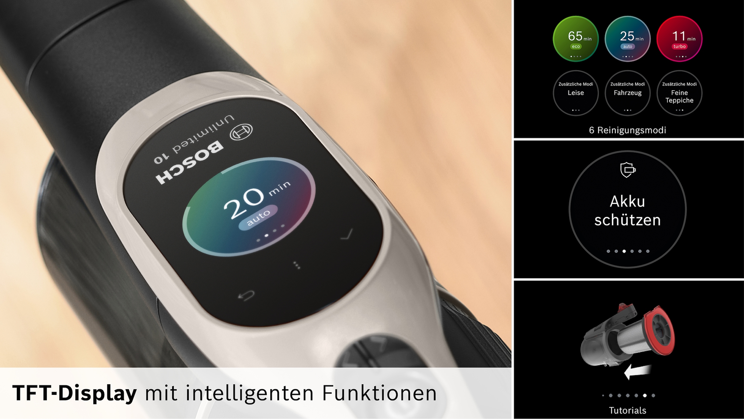 BOSCH Akku-Stielstaubsauger »Unlimited 10 BKS1051GQC, MicroClean™ Technology, Display, Knickrohr« HEPA-Filtersystem, 10 Jahre Motorgarantie, Schnellladegerät, grau