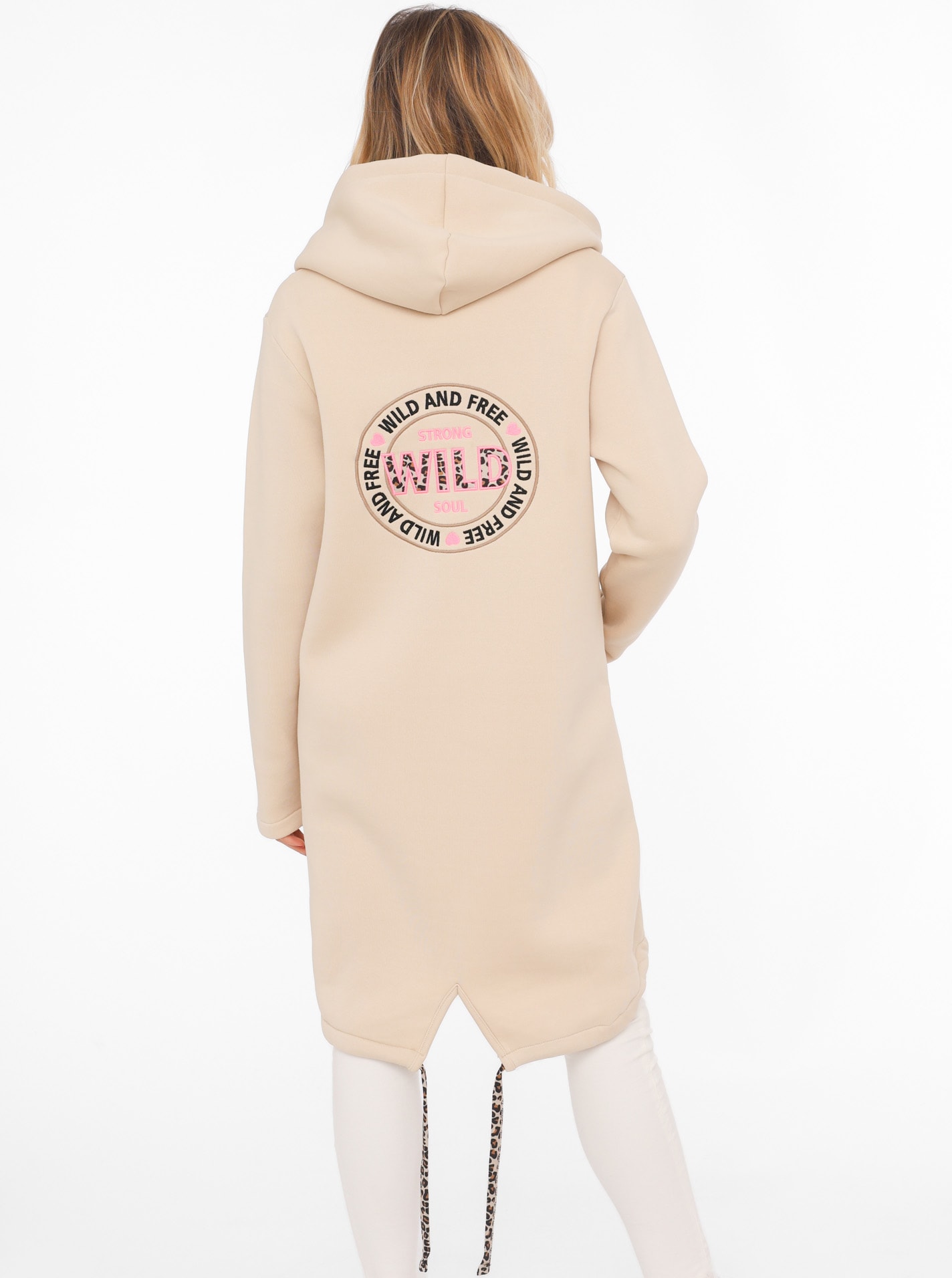 Zwillingsherz Jerseymantel »"Wild and Free"«, mit auffäligem Front und Back Motiv und Leo Details