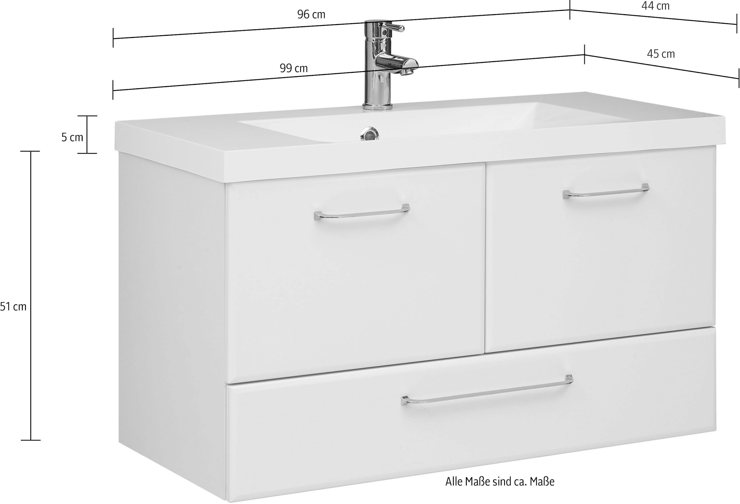 Saphir Badmöbel-Set »Quickset 341 3-teilig, Mineralmarmor-Waschtisch und LED-Spiegelschrank« Set, 3 Stk. tlg.