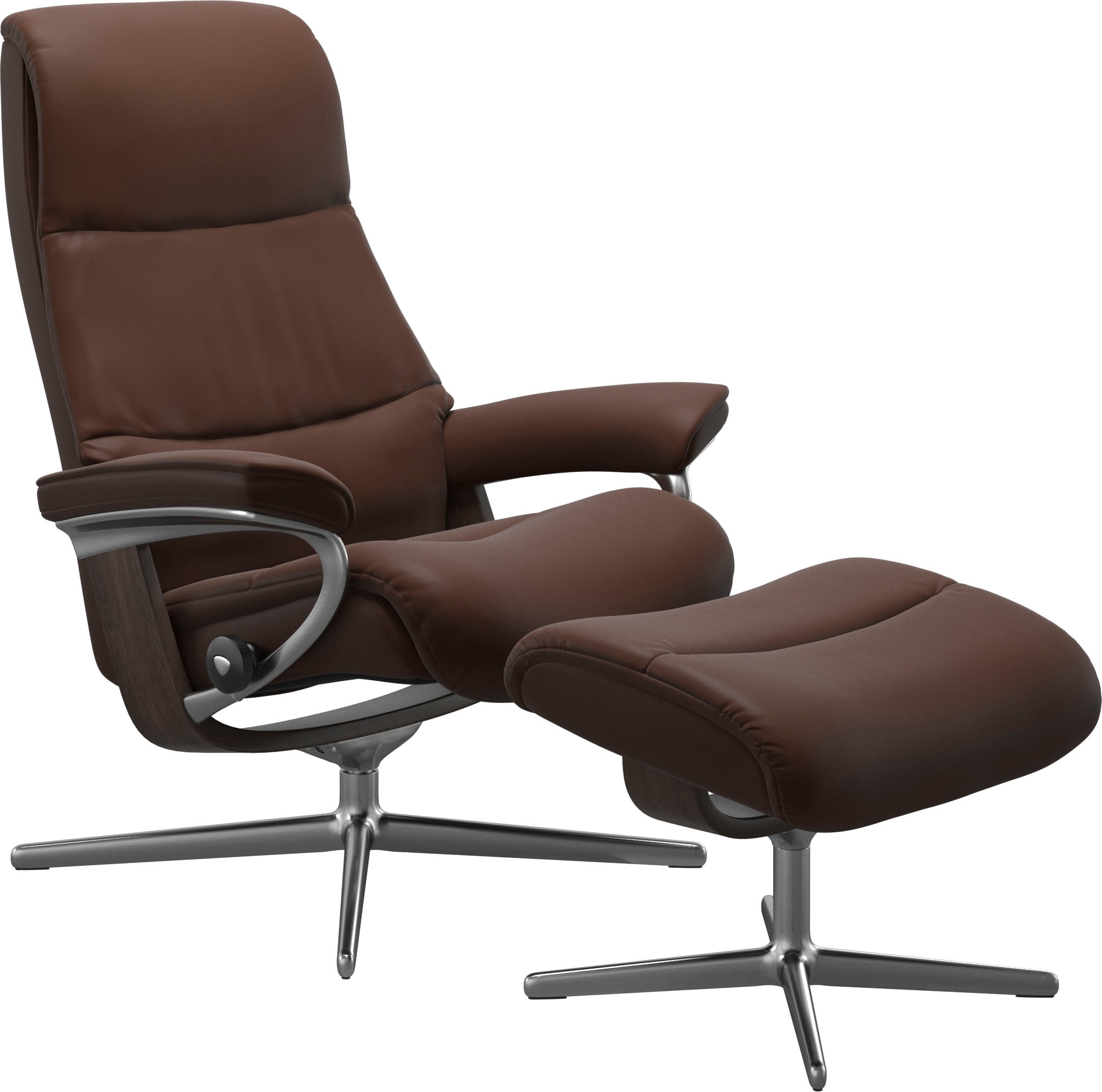 Stressless® Relaxsessel »View«, (Set, Relaxsessel mit Hocker), mit Hocker, mit Cross Base, Größe S, M & L, Holzakzent Wenge