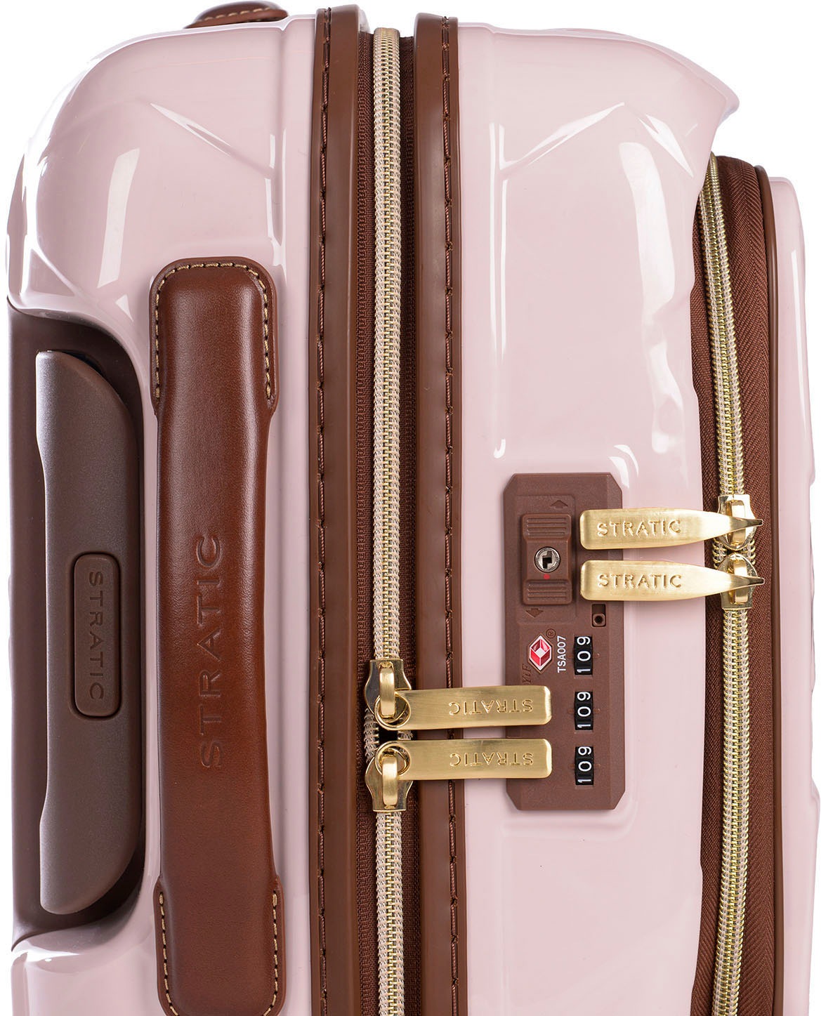 Stratic Hartschalen-Trolley »Leather&More S mit Vortasche, rose«, 4 Rollen, Handgepäck Reisekoffer Reisegepäck TSA-Zahlenschloss