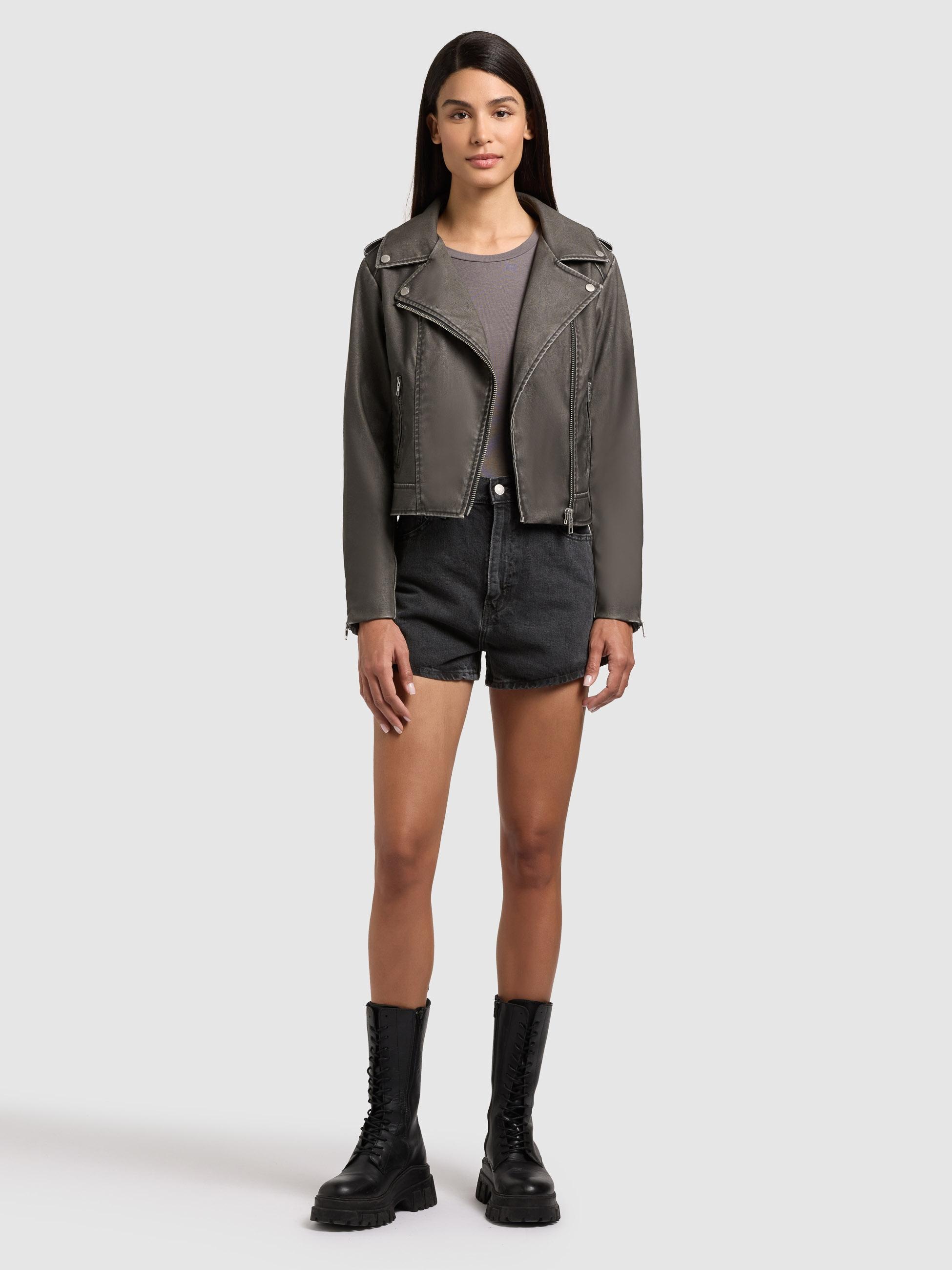 khujo Lederimitatjacke »Lederimitatjacke Yael« mit Kapuze Klassische Kunstlederjacke mit abnehmbarer Kapuze