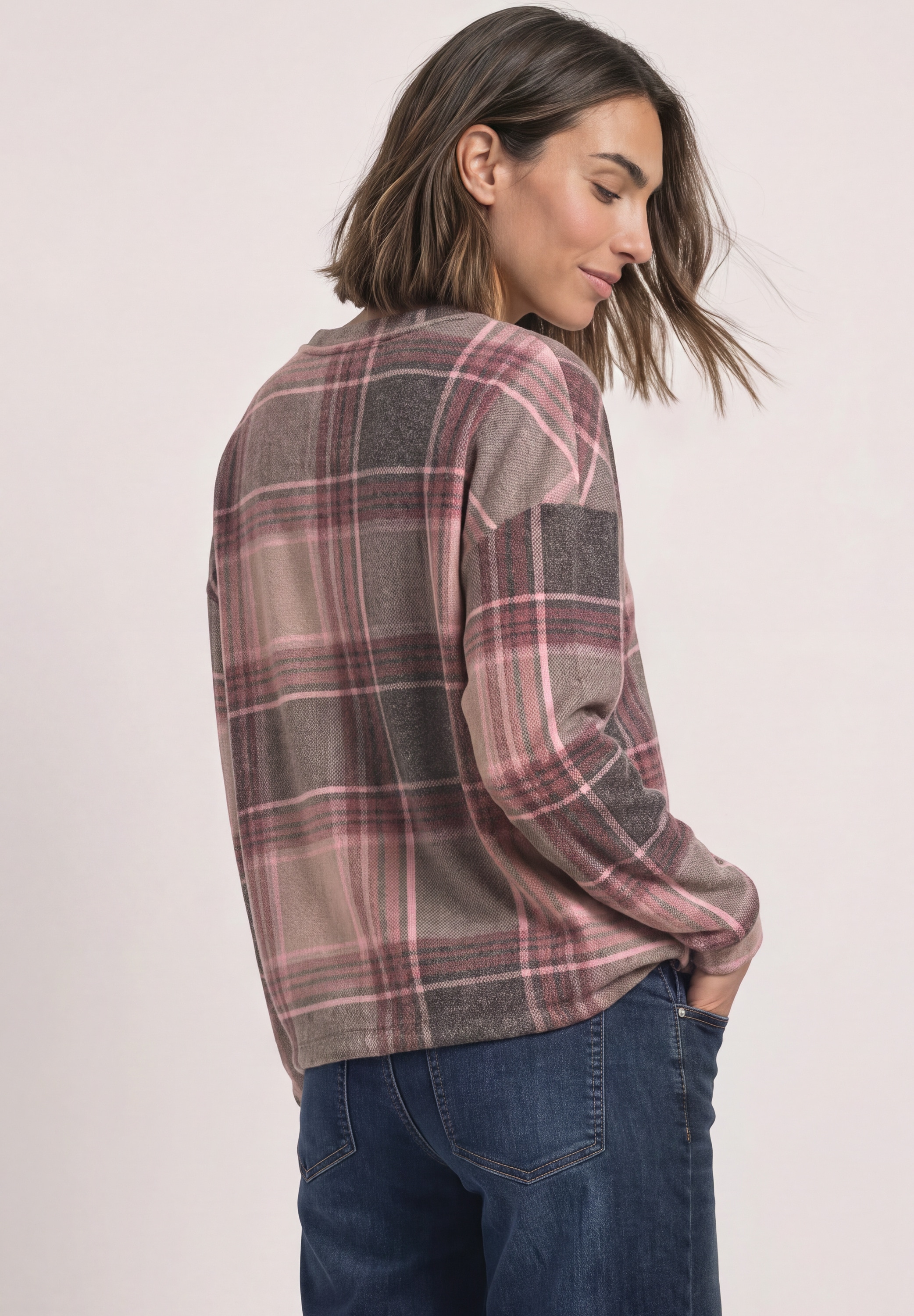 STREET ONE Langarmshirt mit Rundhals und Karomuster