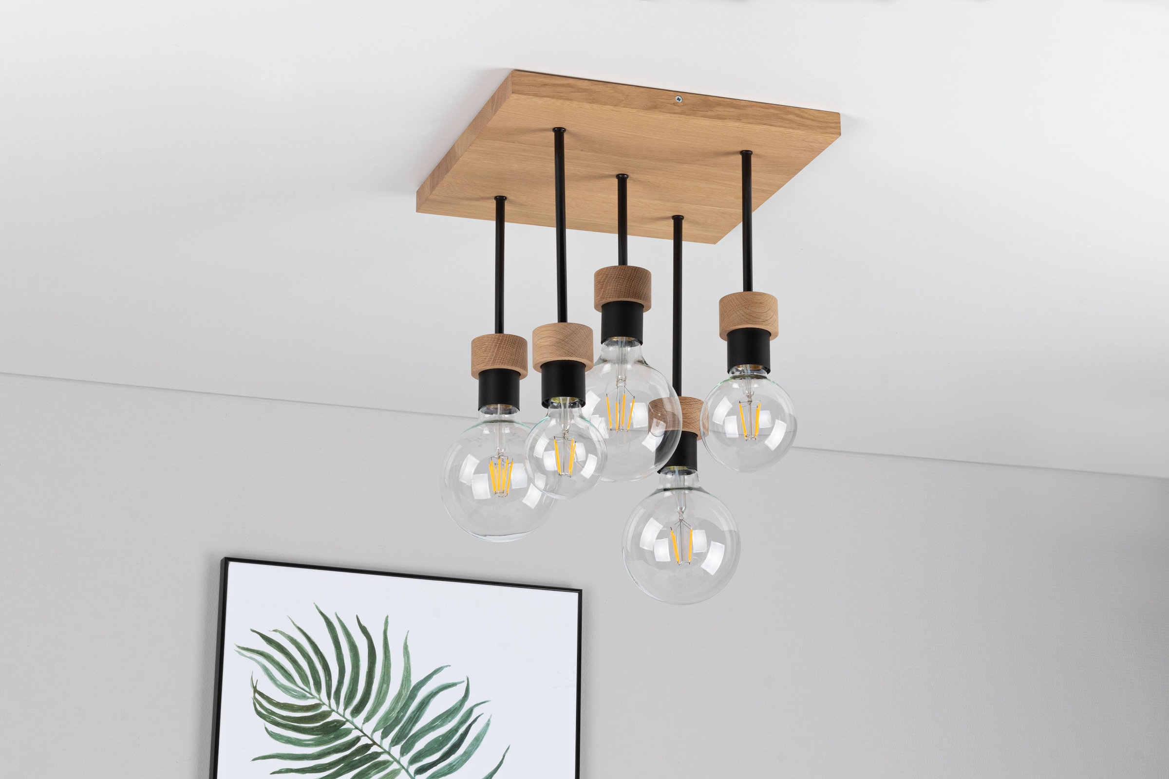 BRITOP LIGHTING Deckenleuchte »CHANDELLE«, 5 flammig, Leuchtmittel E27 | Leuchtmittel wechselbar-ohne Leuchtmittel, Naturprodukt aus Eichenholz