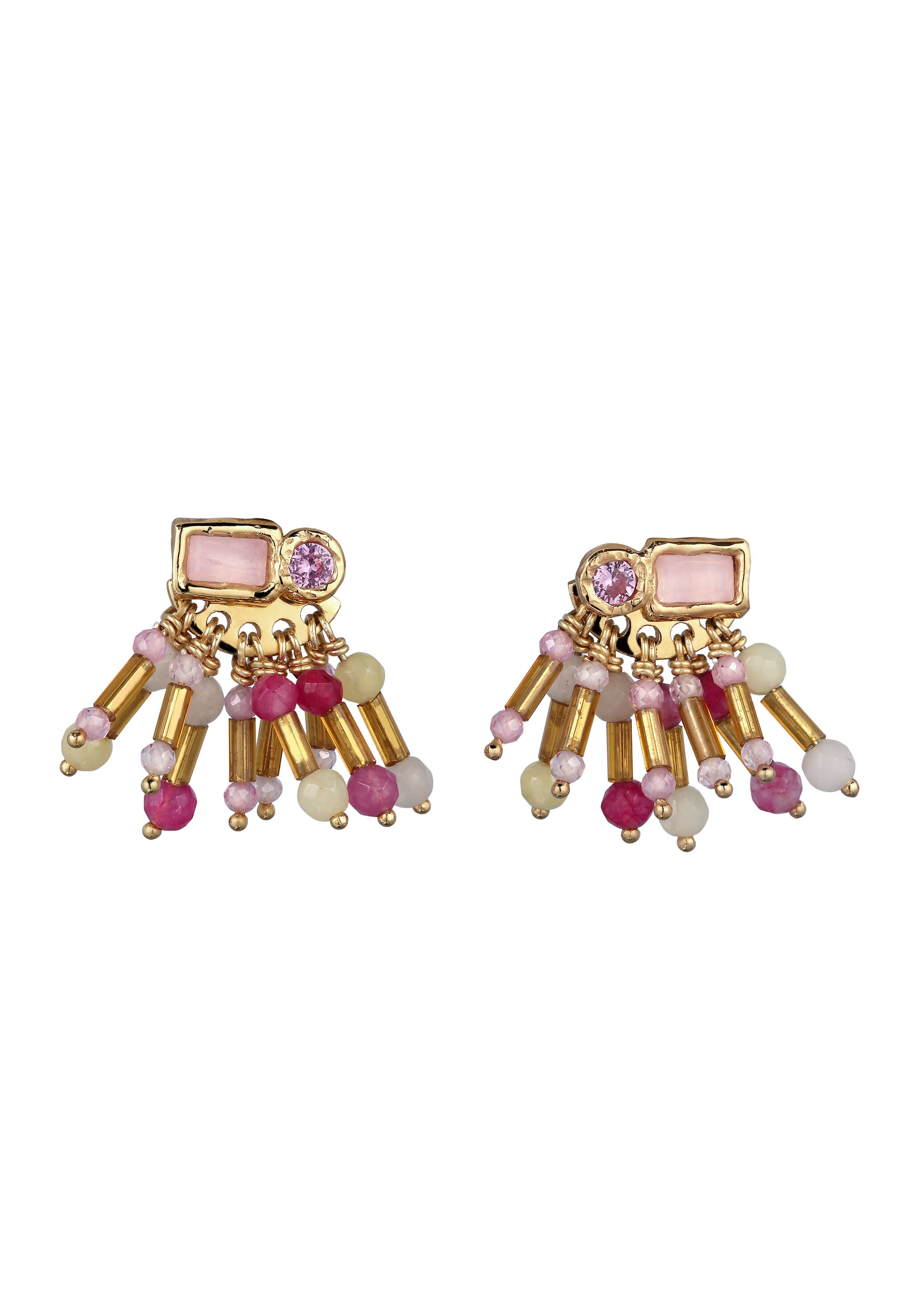 HAZE & GLORY Paar Ohrstecker »Ohrringe Ohrstecker Kreis Quarz Synthetischer Saphir Pink 925 Sterling Silber vergoldet«