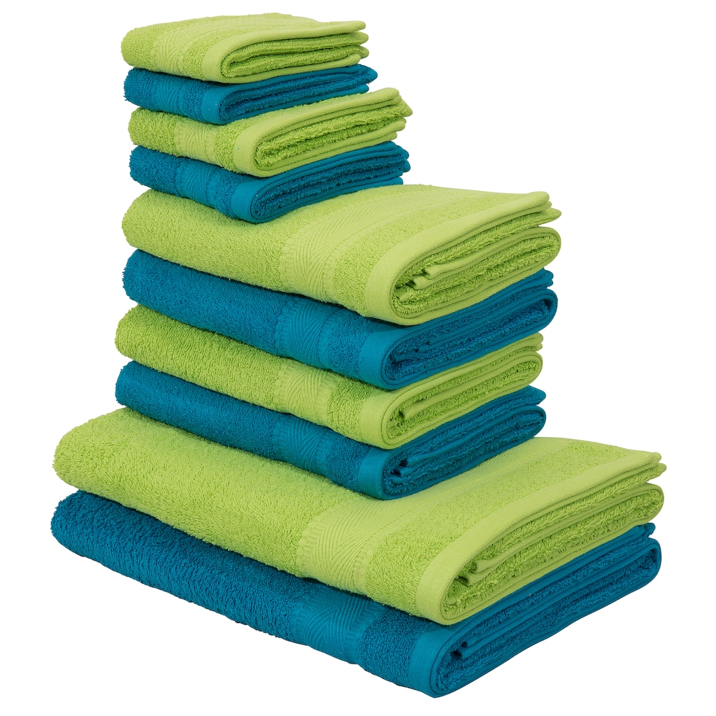 my home Handtuch Set »Afri«, Set, 10 tlg., Walkfrottee, 100% Baumwolle, weich, mit Bordüre, Handtuchset mit tollen Farbkombinationen