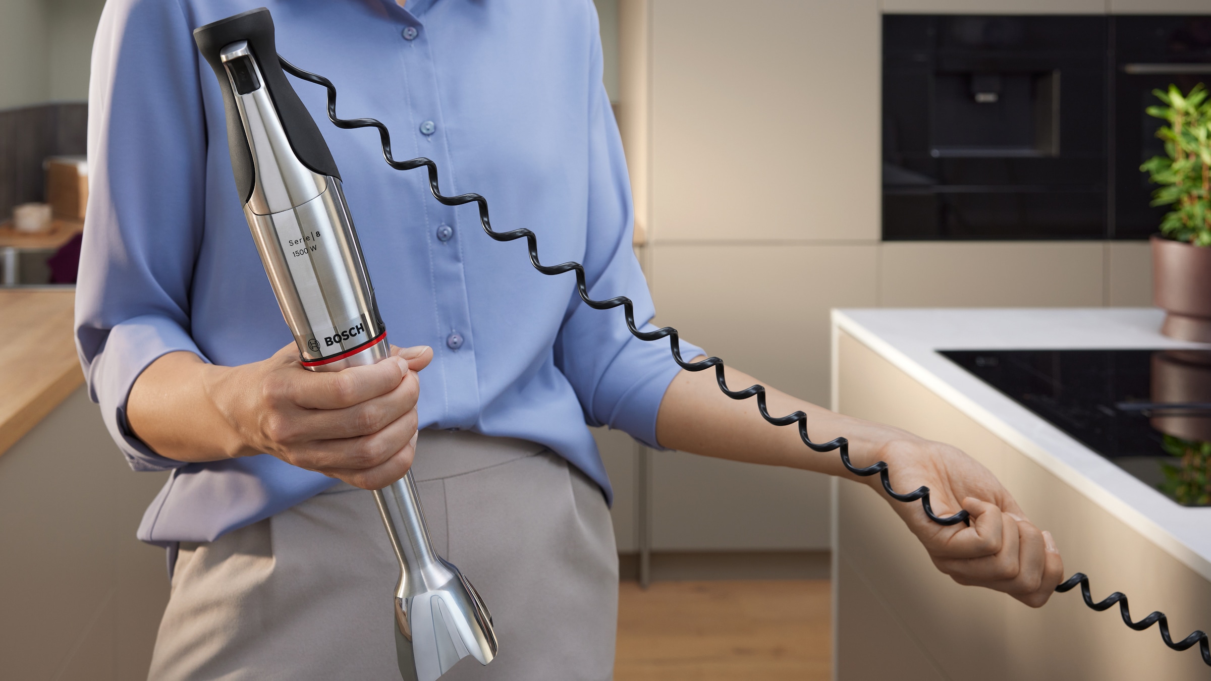 BOSCH Stabmixer »ErgoMaster Serie 8, MSM8M930, Zerkleinerer, Spiralkabel, Becher« 1500 W 6 Klingen Edelstahl, Keramikkupplung, luftgekühlter Motor