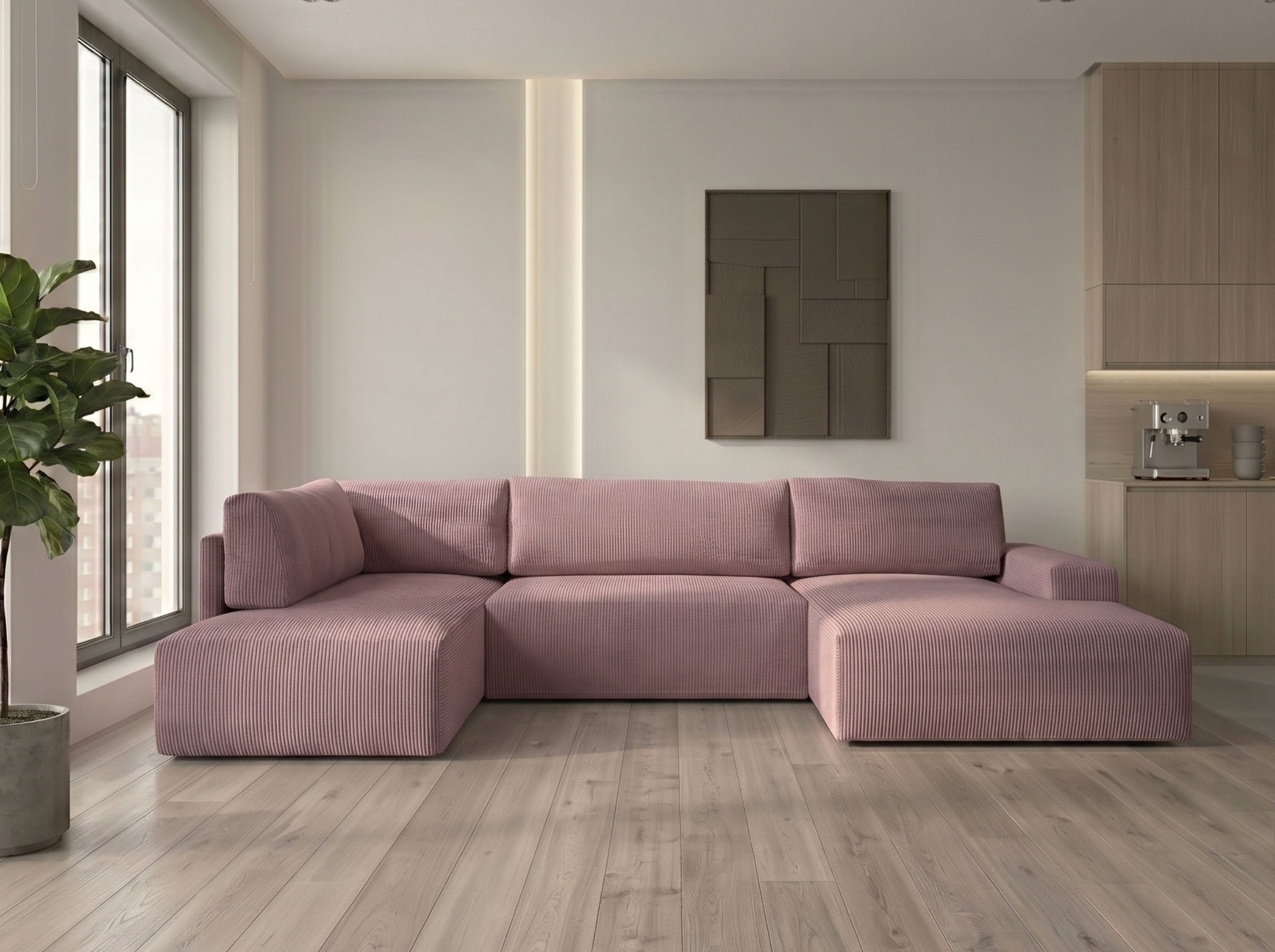 WERK2 Wohnlandschaft »Rotterdam 325 cm breit mit Bett und Bettkasten, viel Platz« Cord, U-Form, XXL, Schlaffunktion, Bettkasten