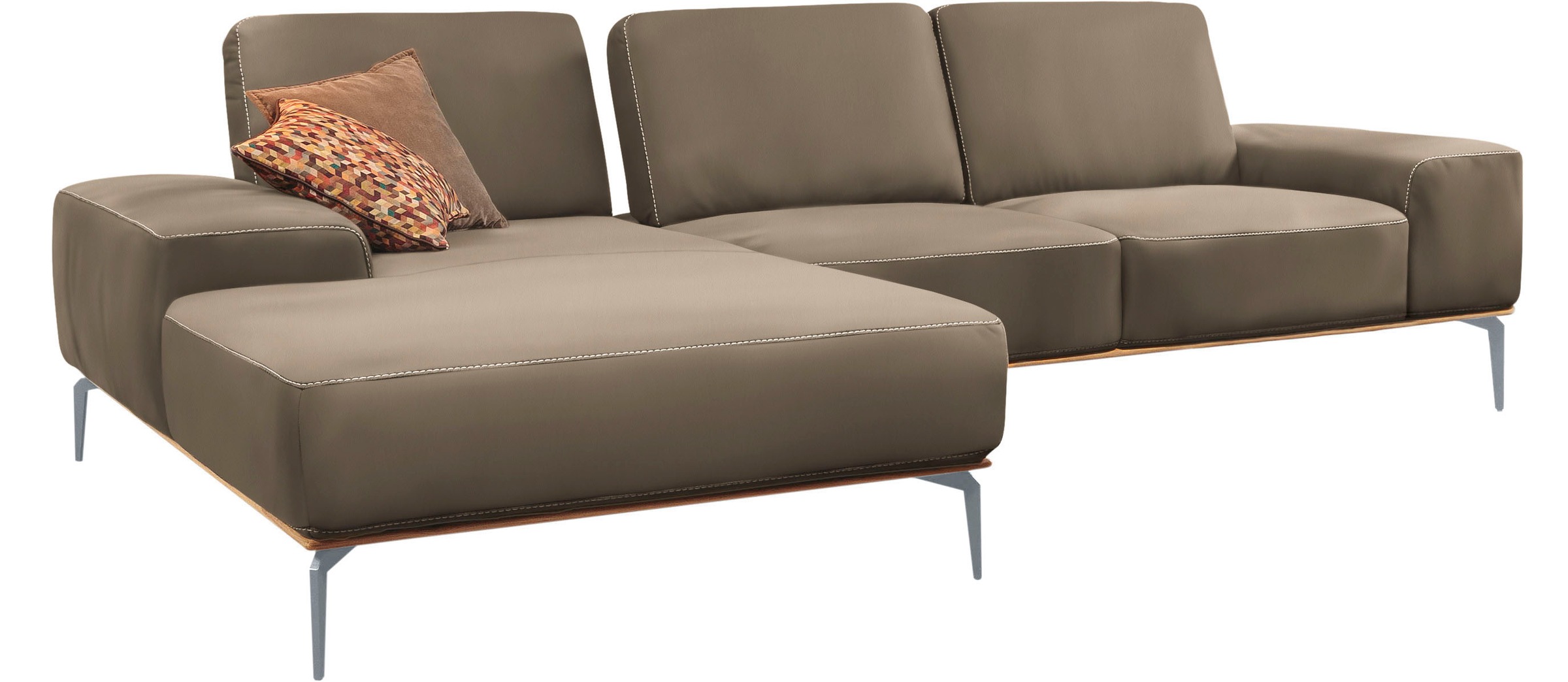 W.SCHILLIG Ecksofa »run, Designsofa mit tollem Sitzkomfort, bequem, L-Form«, mit elegantem Holzsockel, Füße in Silber matt, Breite 299 cm