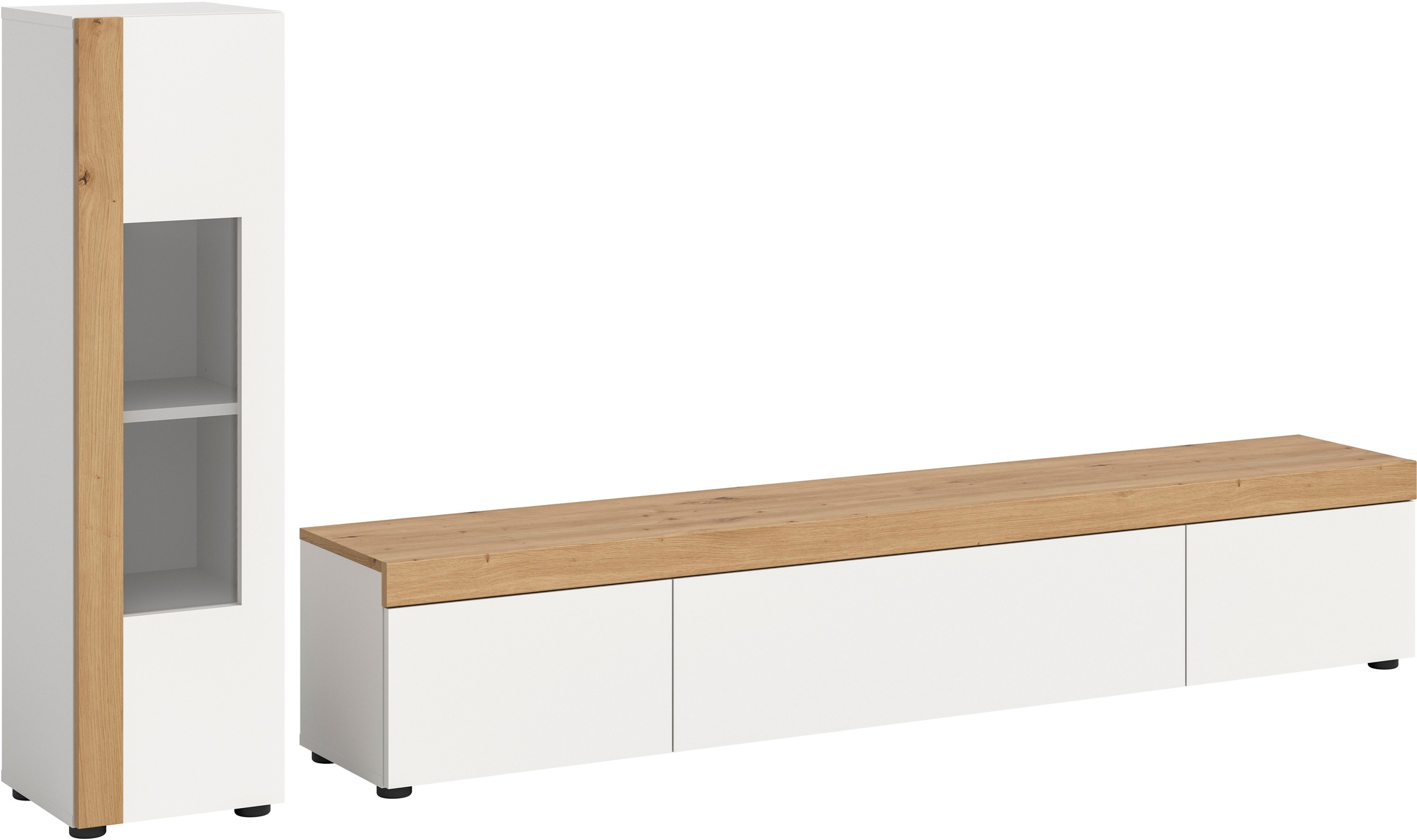INOSIGN Wohnwand »Svala, Breite 180 cm, Wohnkombination«, (Set, 2 St.), stehend u. hängend montierbar,Vitrinenschrank, Lowboard