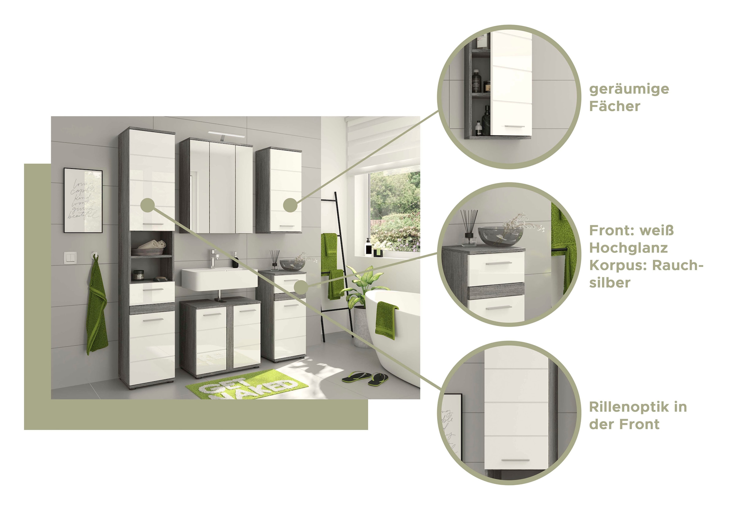 welltime Badezimmerspiegelschrank »LUCCA, TOPSELLER!, Breite 60cm, 3 Spiegeltüren, 9 Fächer, 6 Fachböden«, Badmöbel, Badschrank, Schrank, Wandschrank, Bad, Badezimmer