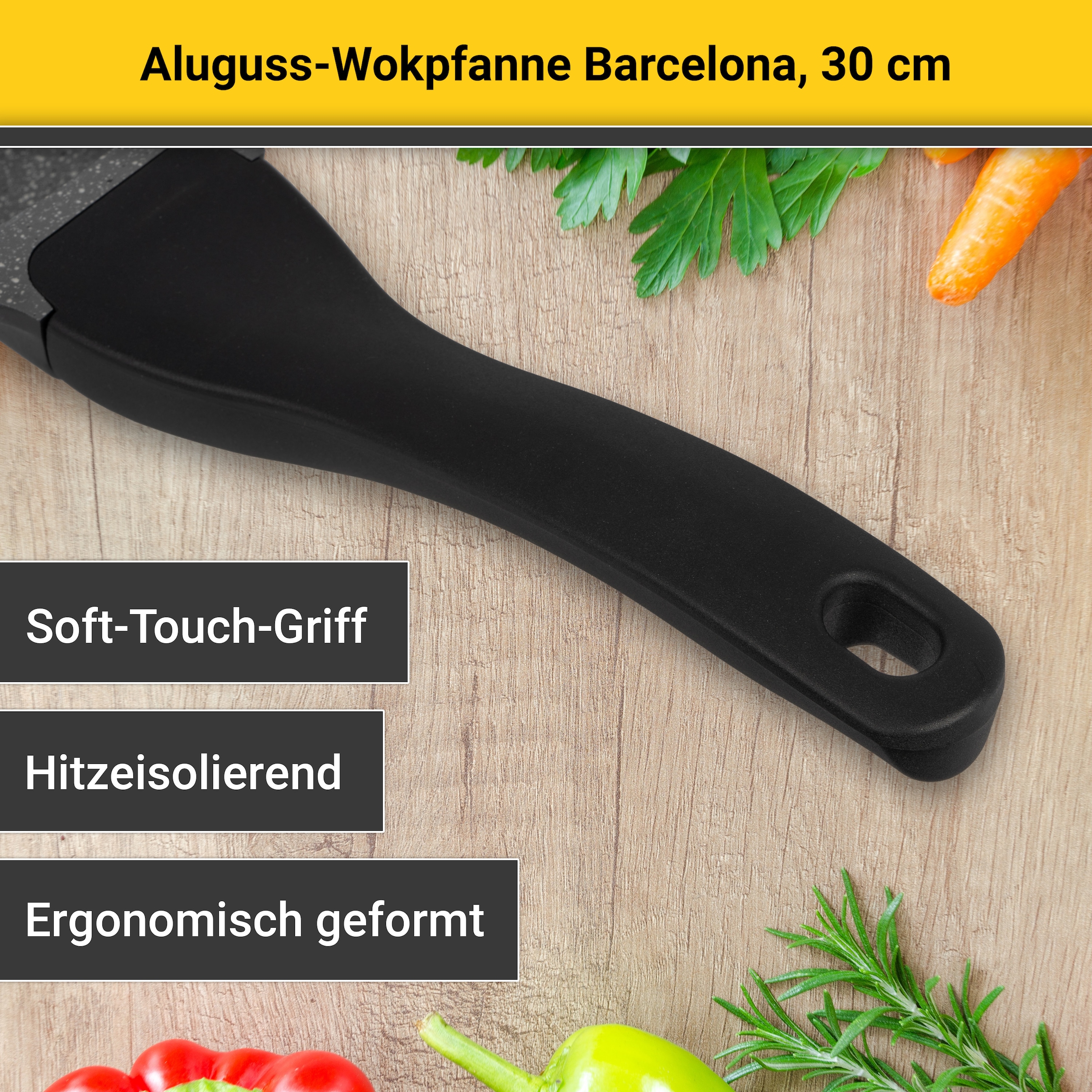 Krüger Wok »Aluguss Wokpfanne Barcelona, 30 cm«, Aluminiumguss, (1 tlg.), für Induktions-Kochfelder geeignet