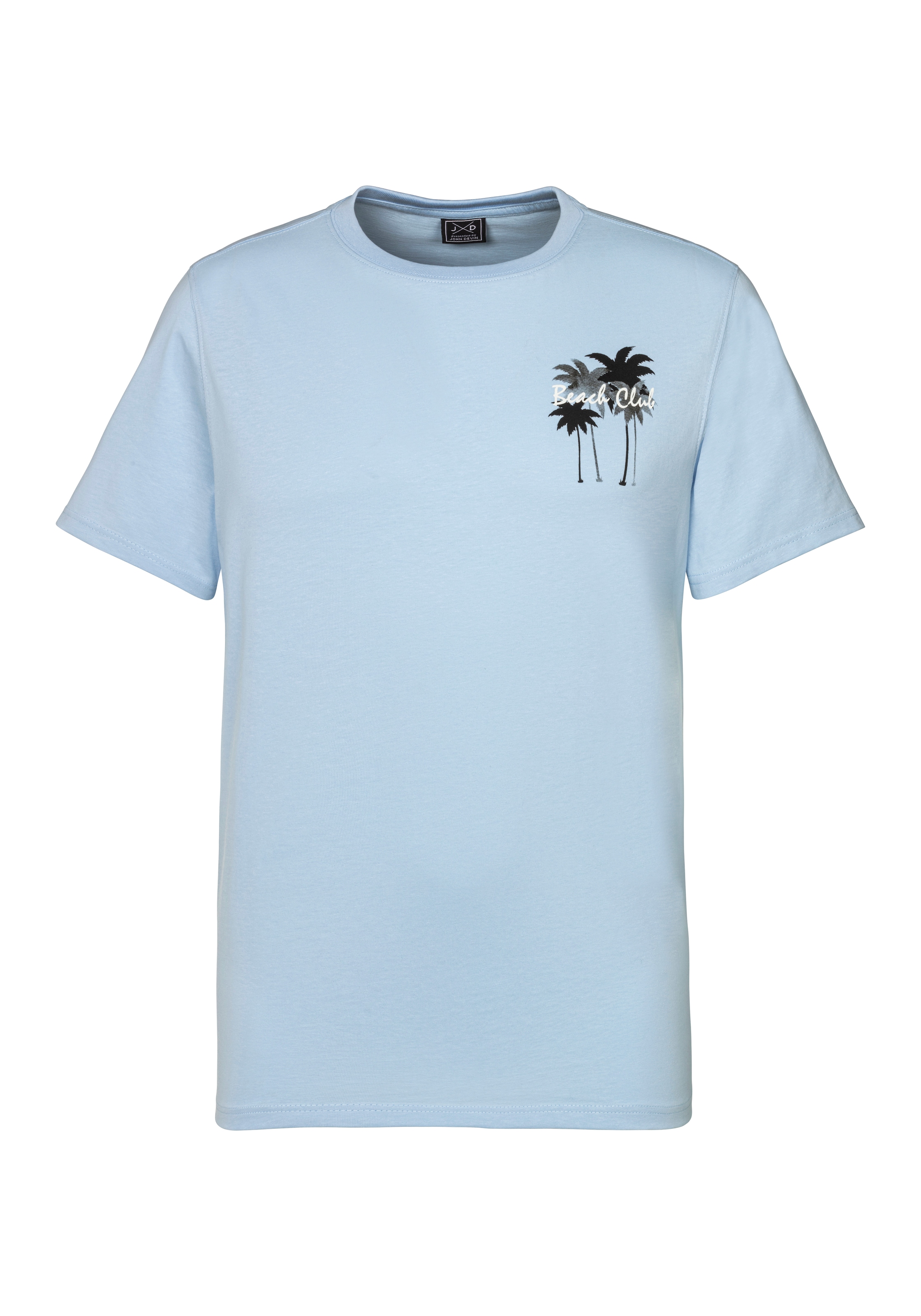 Beachtime T-Shirt », Shirt mit modischem Palmen Print« Regular-Fit, mit kleinem Print vorn und großem Print hinten