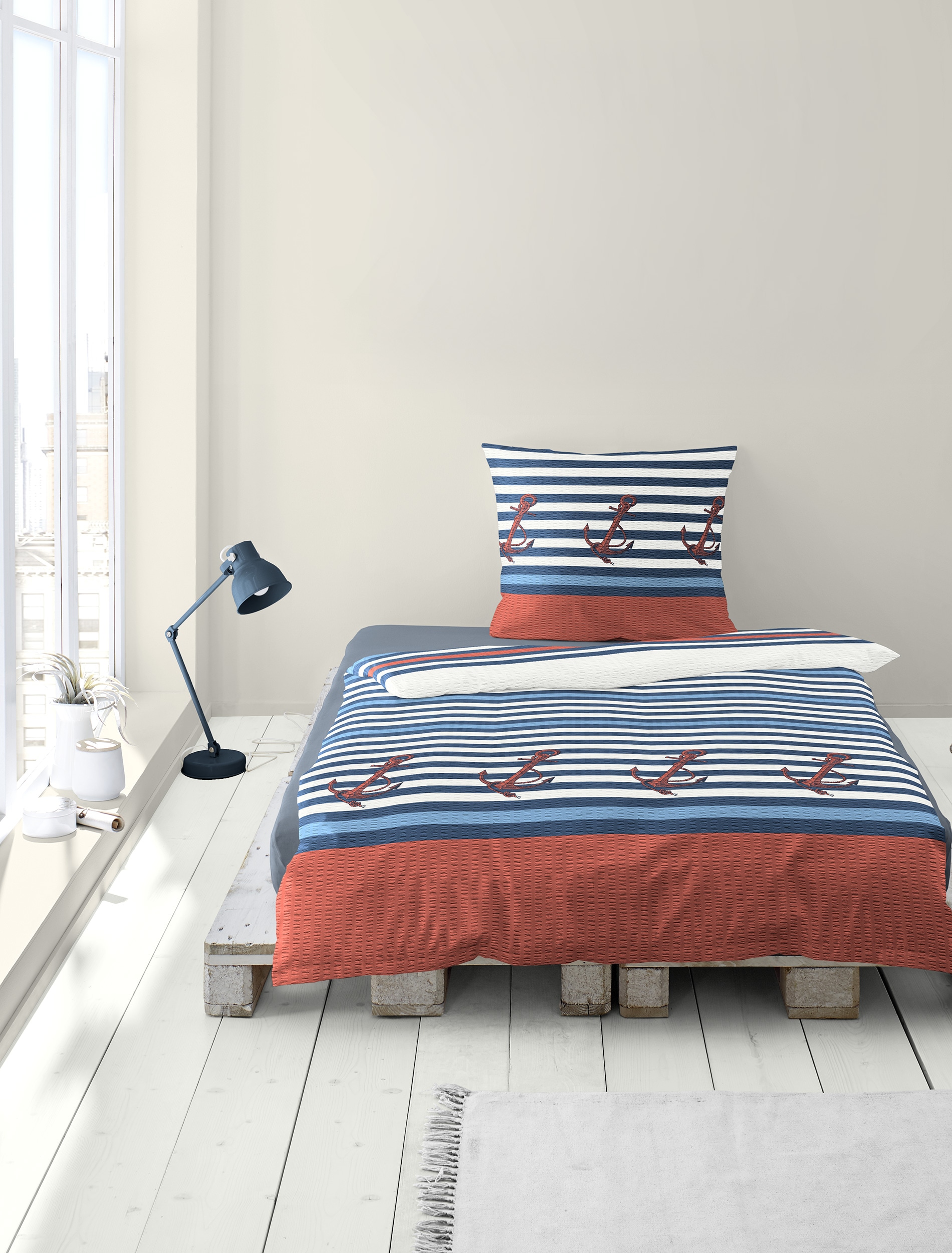 BIERBAUM Bettwäsche »Bettwäsche 3704« 2 Seersucker, 100  % Baumwolle, pflegeleicht, bügelfrei, kühlend