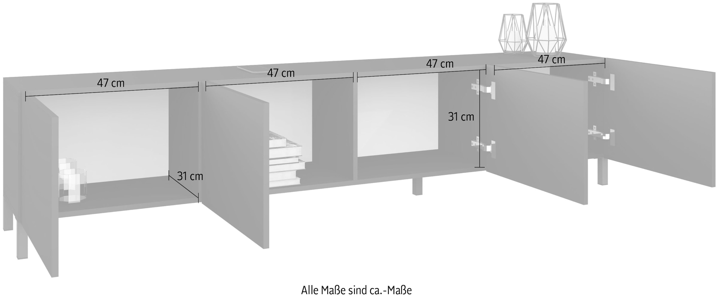 borchardt Möbel Lowboard, Metallfüße, grifflose Optik
