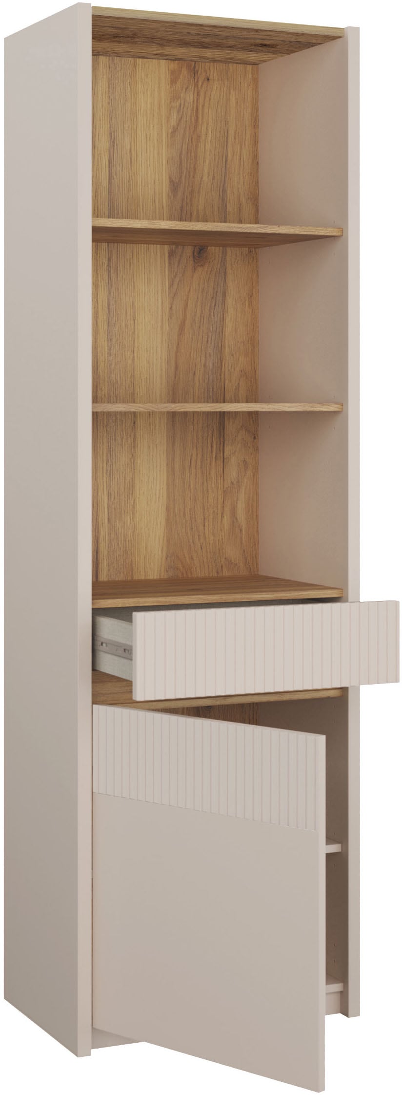 FORTE Stauraumregal »Oak Squere« Schubkasten mit Vollauszug, Front Lamellenoptik, inklusive Beleuchtung