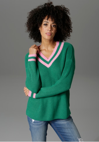 Aniston CASUAL V-Ausschnitt-Pullover, mit gestreiften Bündchen kaufen