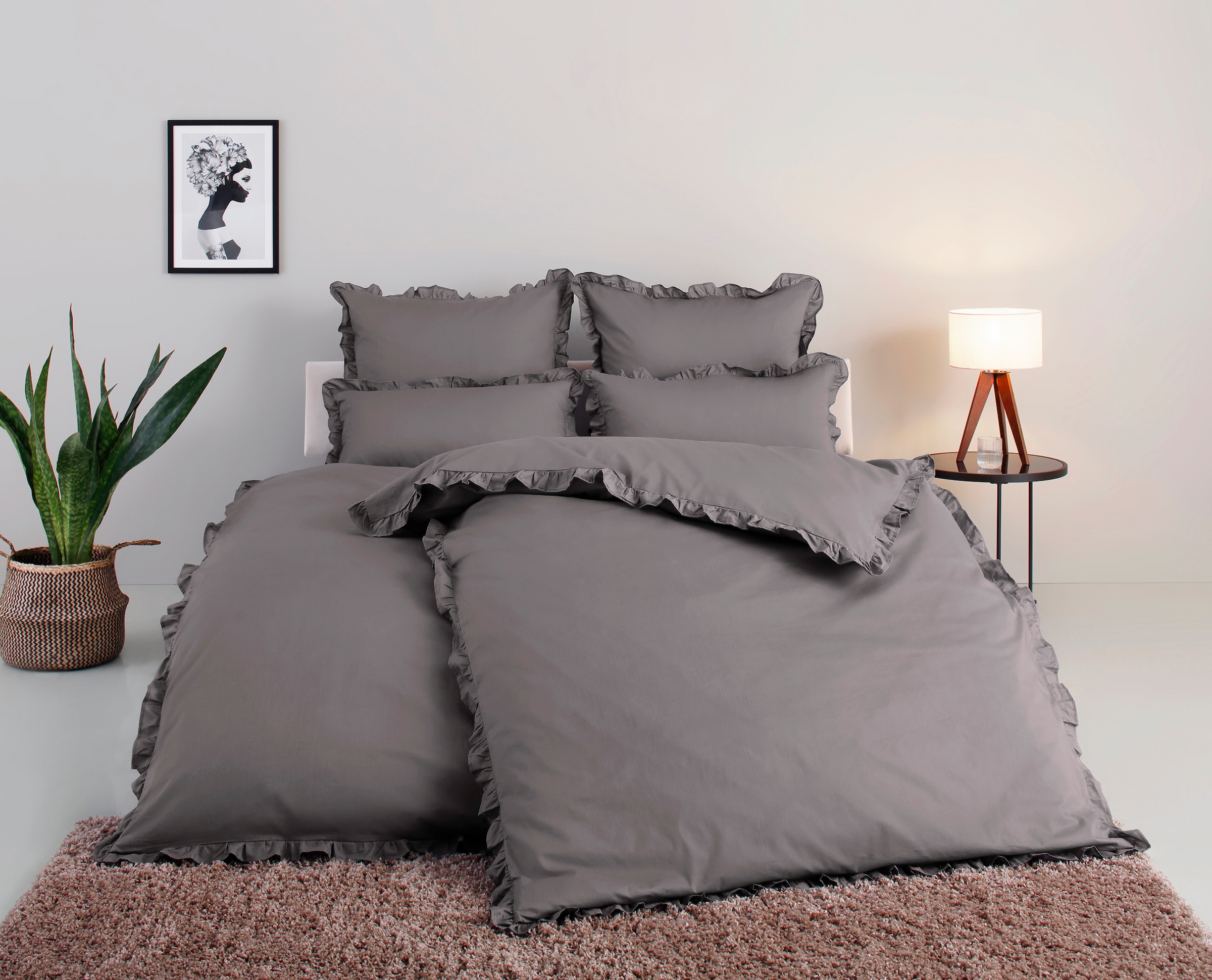 OTTO home Bettwäsche "Violetta in Gr. 135x200 oder 155x220 cm" 2 Stk. Bettwäsche aus Baumwolle, romantische Bettwäsche mit Volants