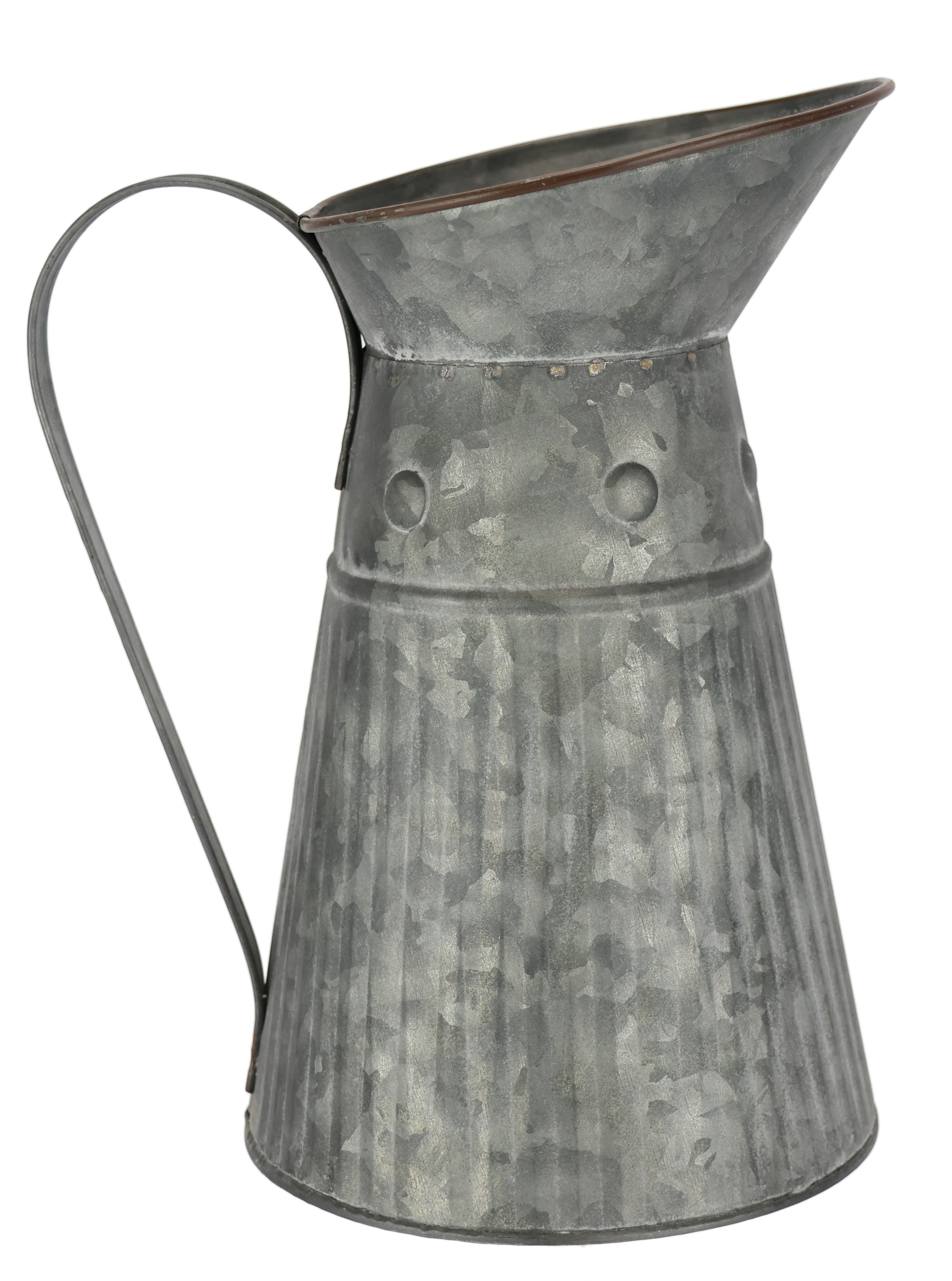 I.GE.A. Dekovase »Metall-Krug«, (1 St.), Graue Deko-Kanne mit Riffelung Schlaghammer-Optik Vase für Blumen