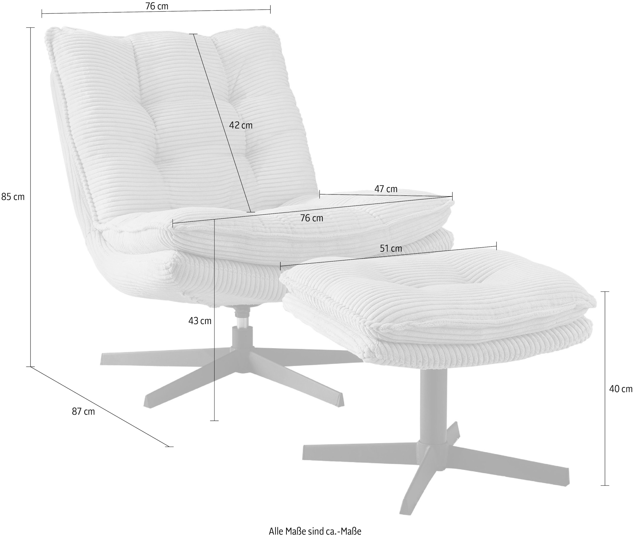Jockenhöfer Gruppe Relaxsessel »Kasper«, Inklusive Hocker, 360° Drehfunktion, Cord