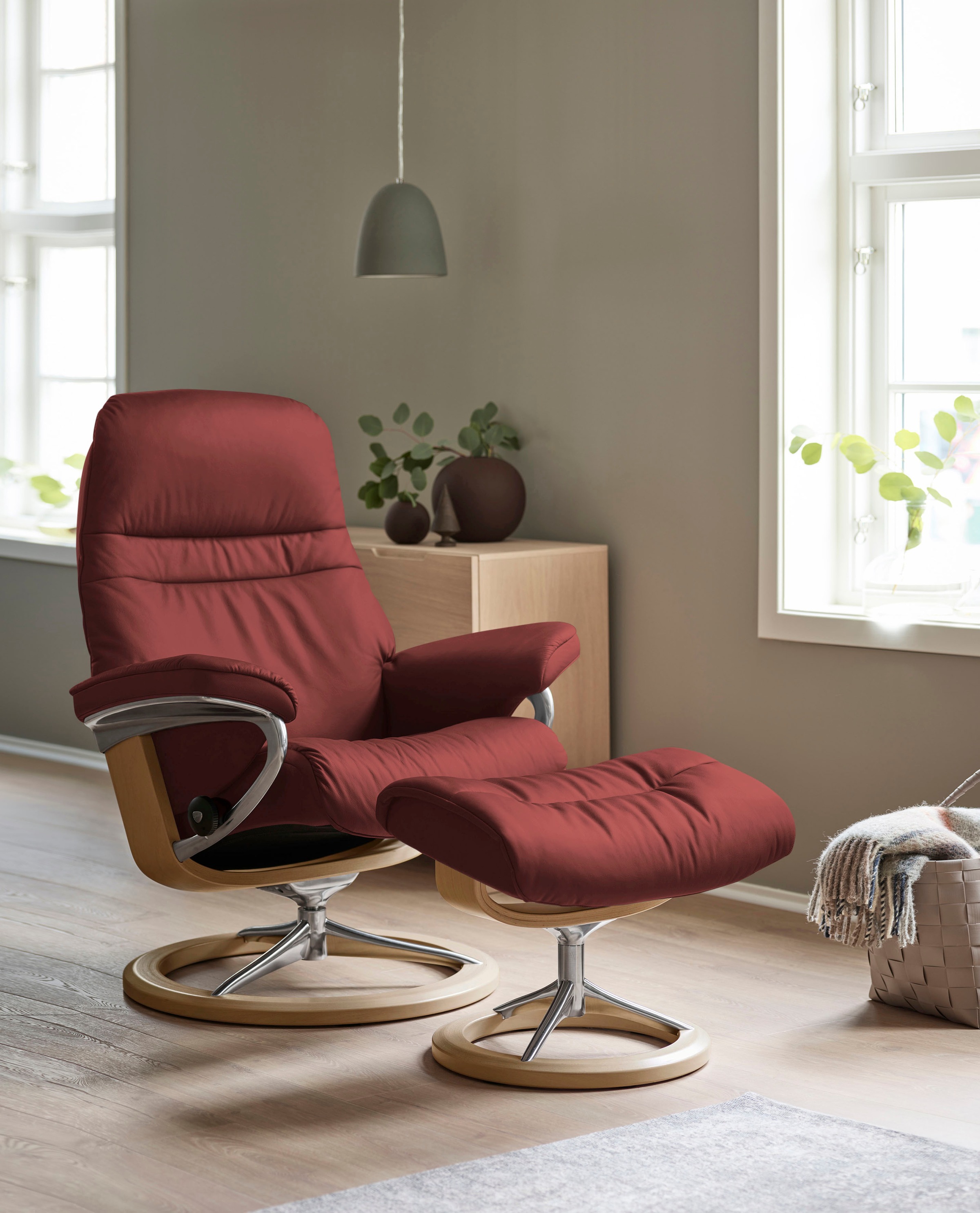 Stressless® Relaxsessel »Sunrise«, (Set, Relaxsessel mit Hocker), mit Signature Base, Größe L, Gestell Eiche