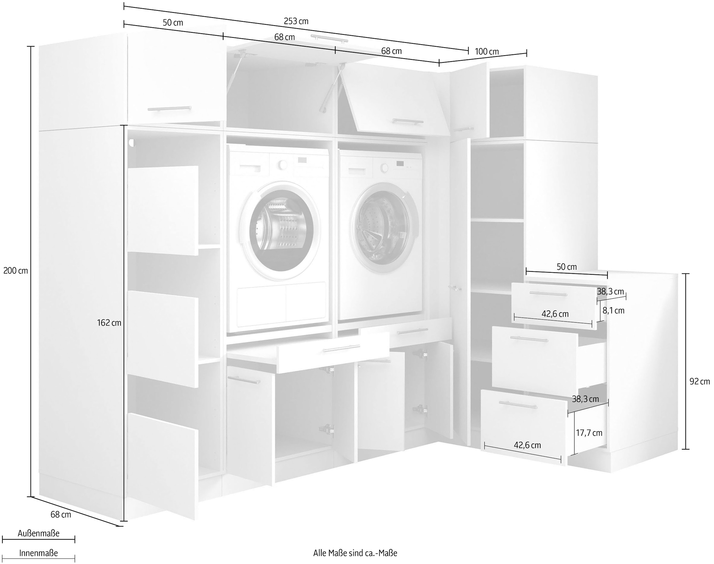 Laundreezy Mehrzweckschrank-Set »Laundreezy, 9-tlg. Mehrzweckschrank-Set B/H/T 253/200/68 cm« 9 Stk. tlg.