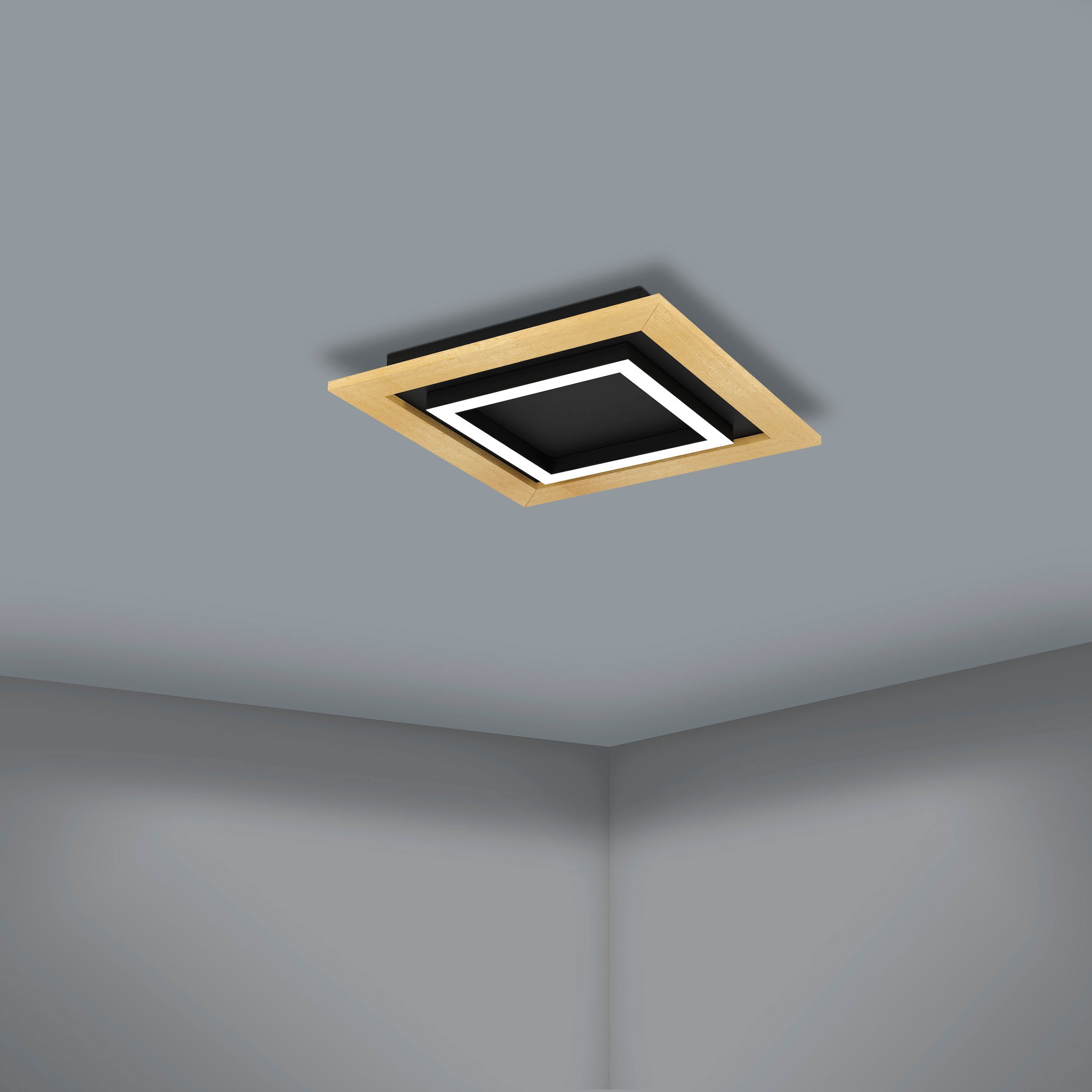 EGLO LED-Deckenleuchte »TIRRENARA« in schwarz und braun aus Stahl, Holz / inkl. LED fest integriert - 4 x 5,4 Watt