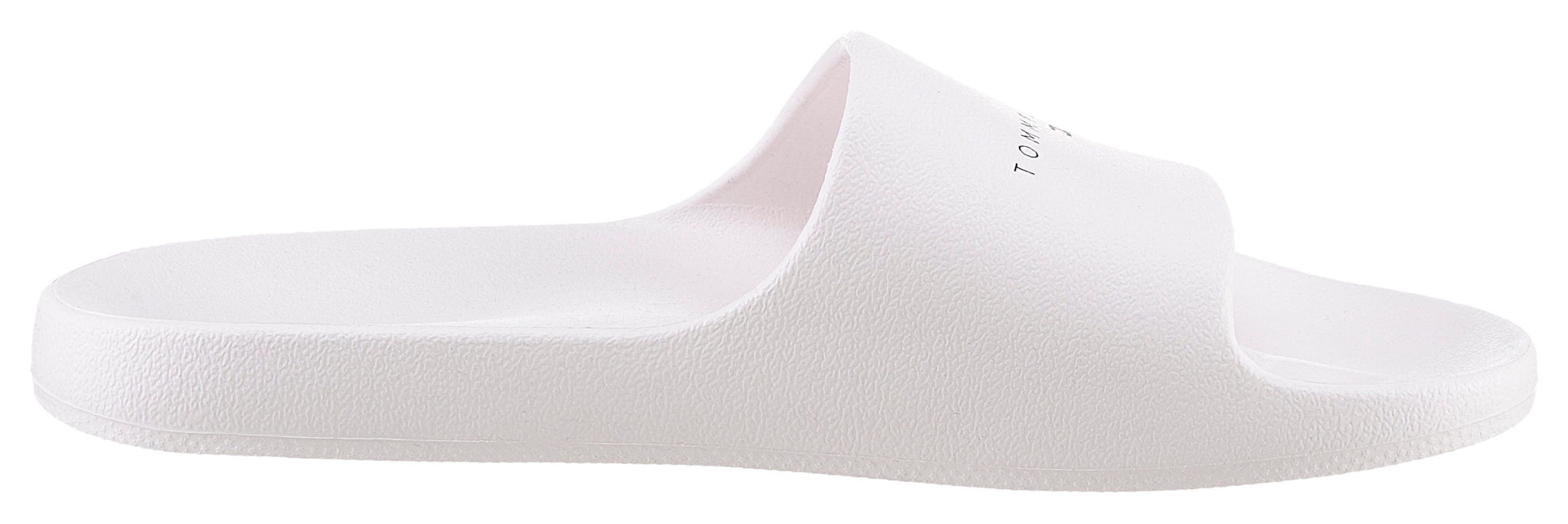 Tommy Jeans Pantolette »TJW PRINTED PU POOL SLIDE«, Plateau, Sommerschuh, Schlappen mit Logoschriftzug, in schmaler Form