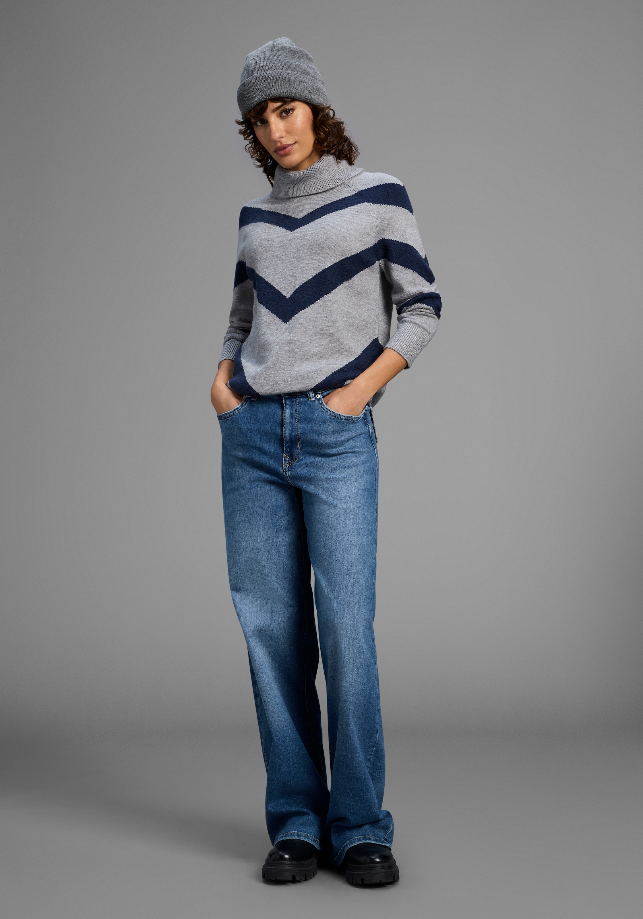 Laura Scott Rollkragenpullover kuscheliger Winterstrick mit lässigem Streifenmuster - NEUE KOLLEKTION