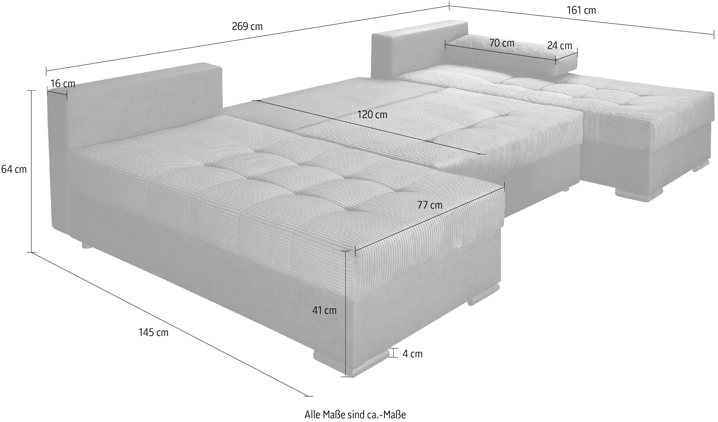 INOSIGN Wohnlandschaft »Josy U-Form«, inkl. Bettfunktion, Bettkasten und Kissen, mit 2 Recamieren