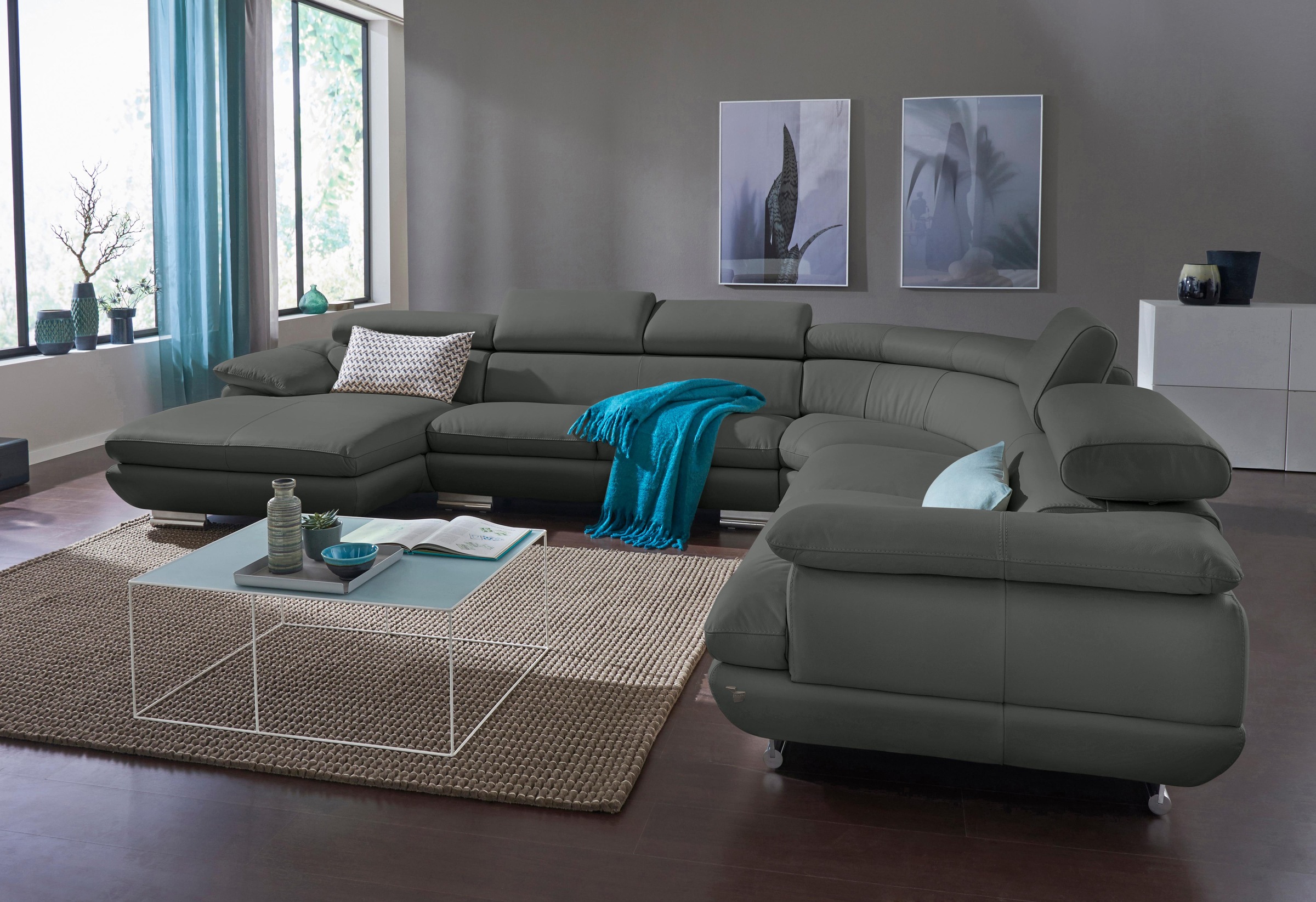 CALIA ITALIA Wohnlandschaft »Magic, italienisches Sofa zum Träumen, erstklassiger Sitzkomfort«, verstellbaren Kopfstützen zum Relaxen, in 2 Lederqualitäten, U-Form