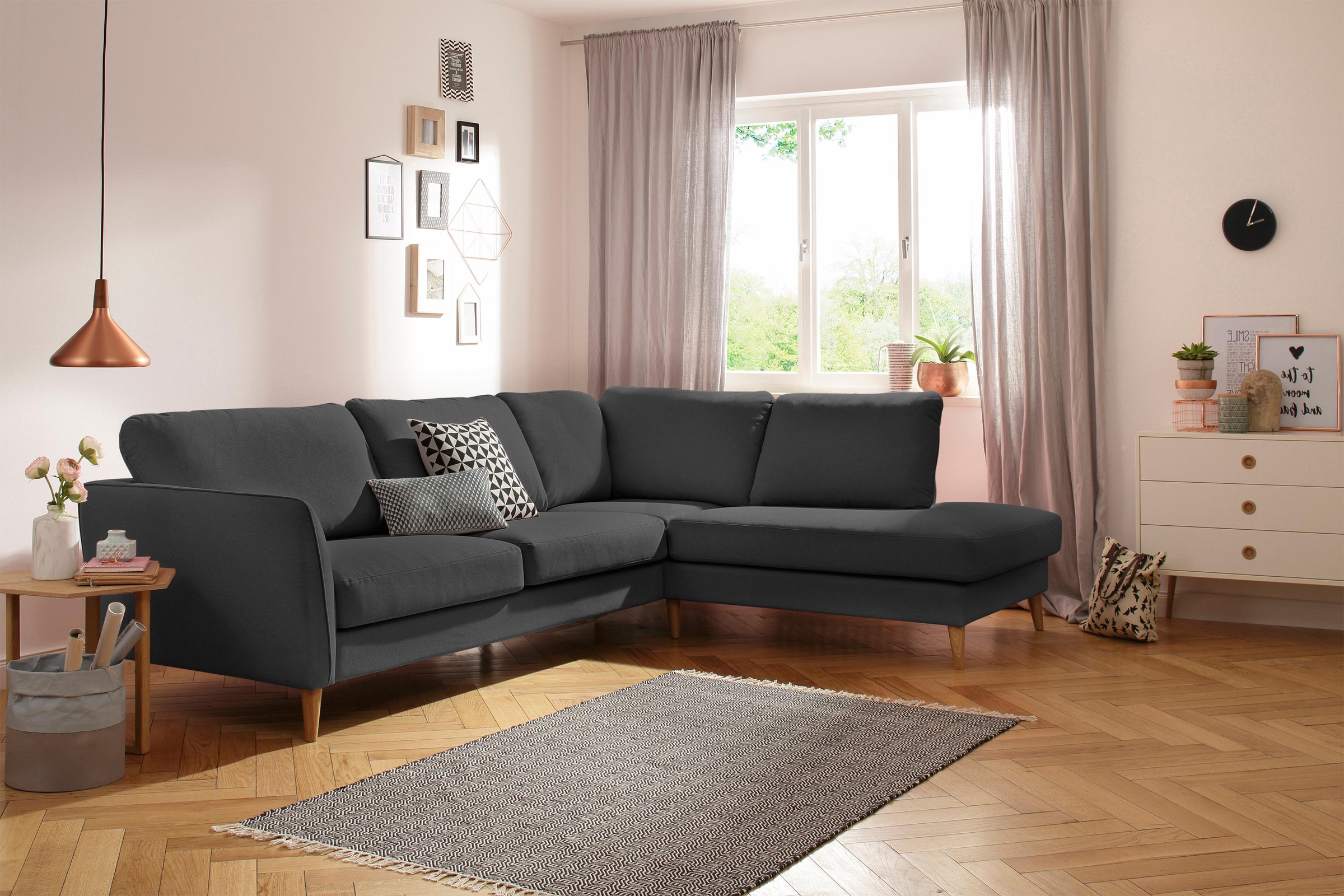 Home affaire Ecksofa »MARSEILLE 278/202 cm, L-Form, Ottom. rechts/links«, Massivholzbeine aus Eiche, in verschieden Bezügen und Farbvarianten
