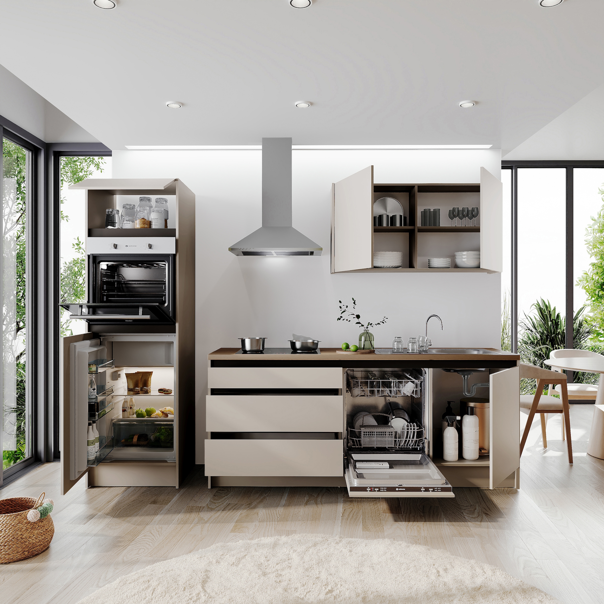 BASIC by Balculina Küchenzeile »Isis B/T/H 273x60x210 cm« Breite 273 cm, wahlweise mit E-Geräten und Induktionskochfeld