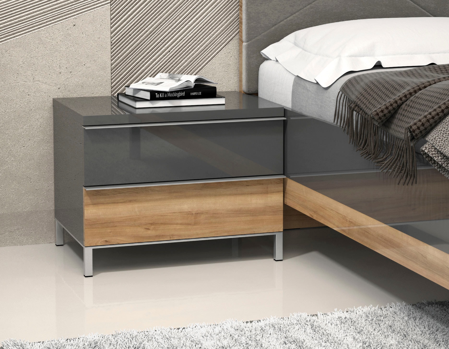 OTTO home Nachtkonsole "Onyx, Nachttisch mit 2 oder 3 Schubladen, UV Lackierung Hochglanz" mit Soft-Close-Funktion, Maße (B/T/H) 56/41/43 oder 59cm