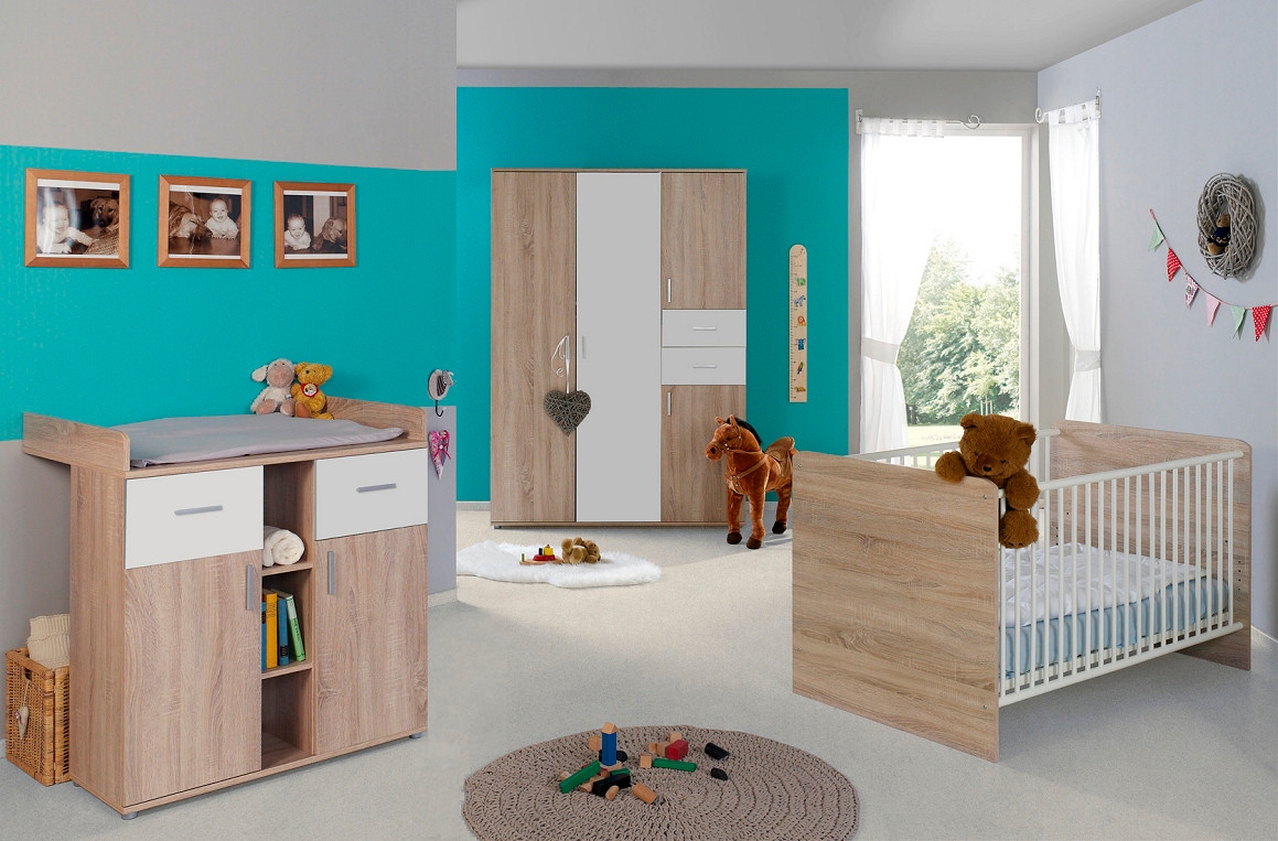 BMG Möbel + 4-trg. Bett Schrank + Wickelkommode St., Schrank), »Maxim«, Wickelkommode + Babyzimmer-Komplettset 4-trg. (Set, bei Bett + ♕ 3