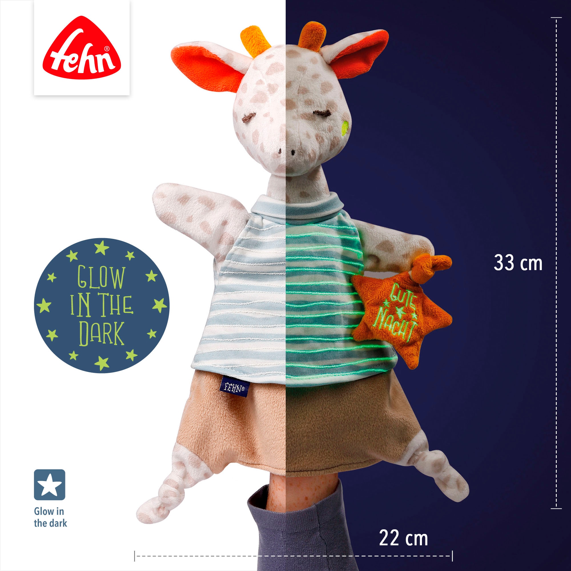 Fehn Handpuppe »Gute Nacht, Giraffe«, mit Glow-in-the-dark-Bestickung