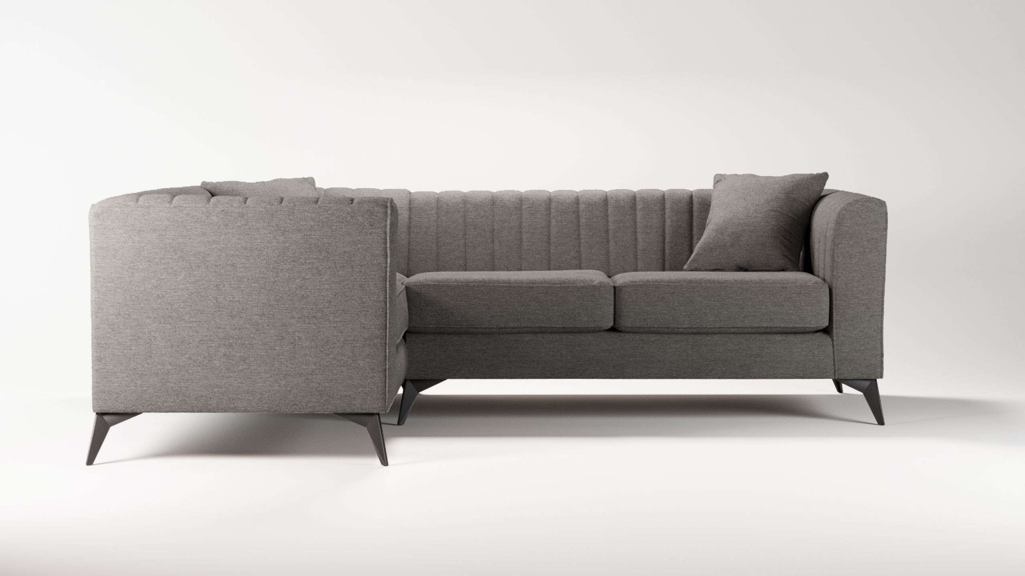 Places of Style Ecksofa »MATTHEW L-Form ideal für kleine Räume, Maße B/T/H: 240/167/74 cm«, elegantes Designsofa, Steppung im Rücken, incl. Zierkissen
