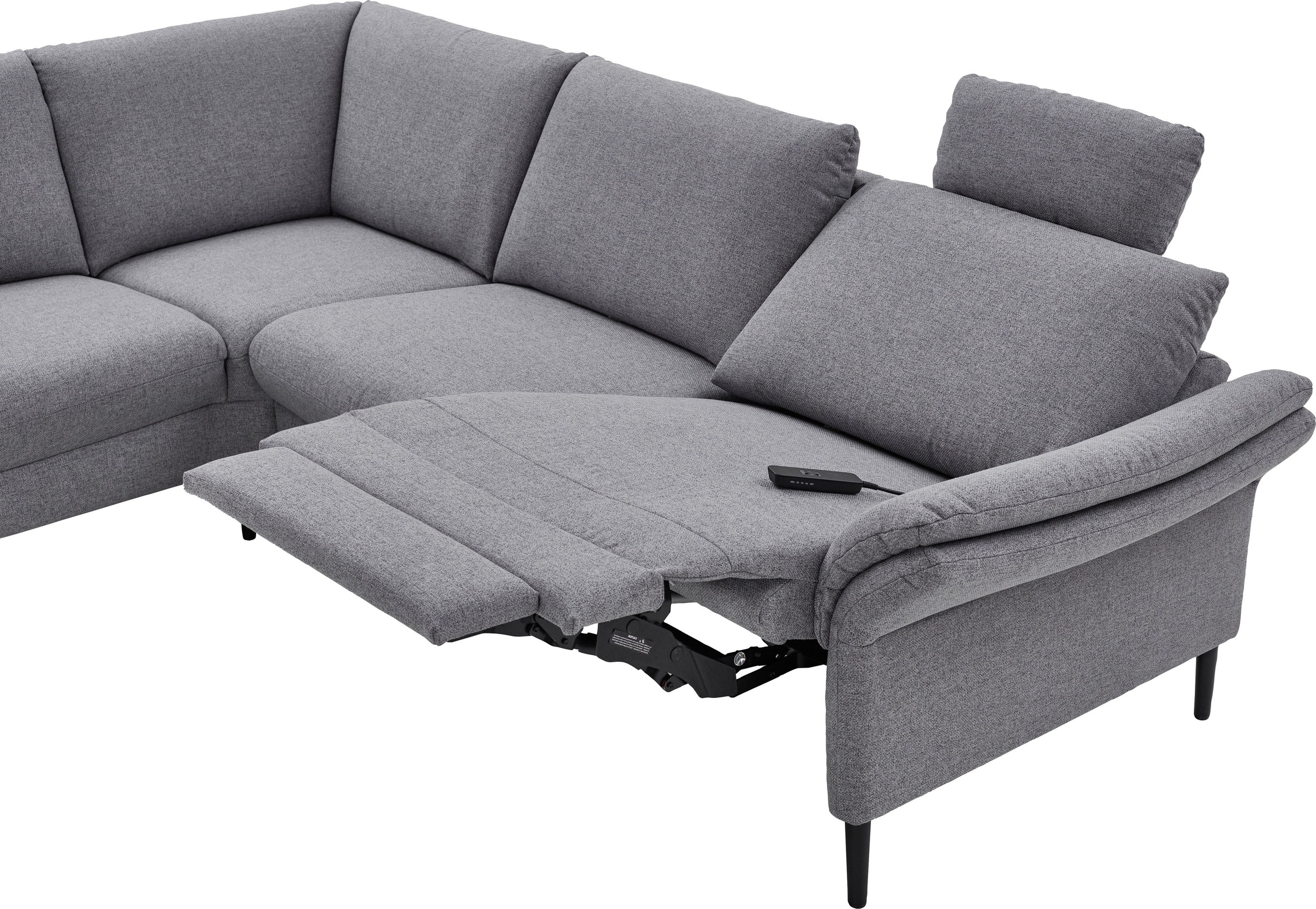 Places of Style Ecksofa »Sarsina: mit Tonnentaschen-Federkern, perfekt zum Entspannen L-Form«, inklusive 2 motorischen Relaxfunktionen mit Herz-Waage-Beschlag