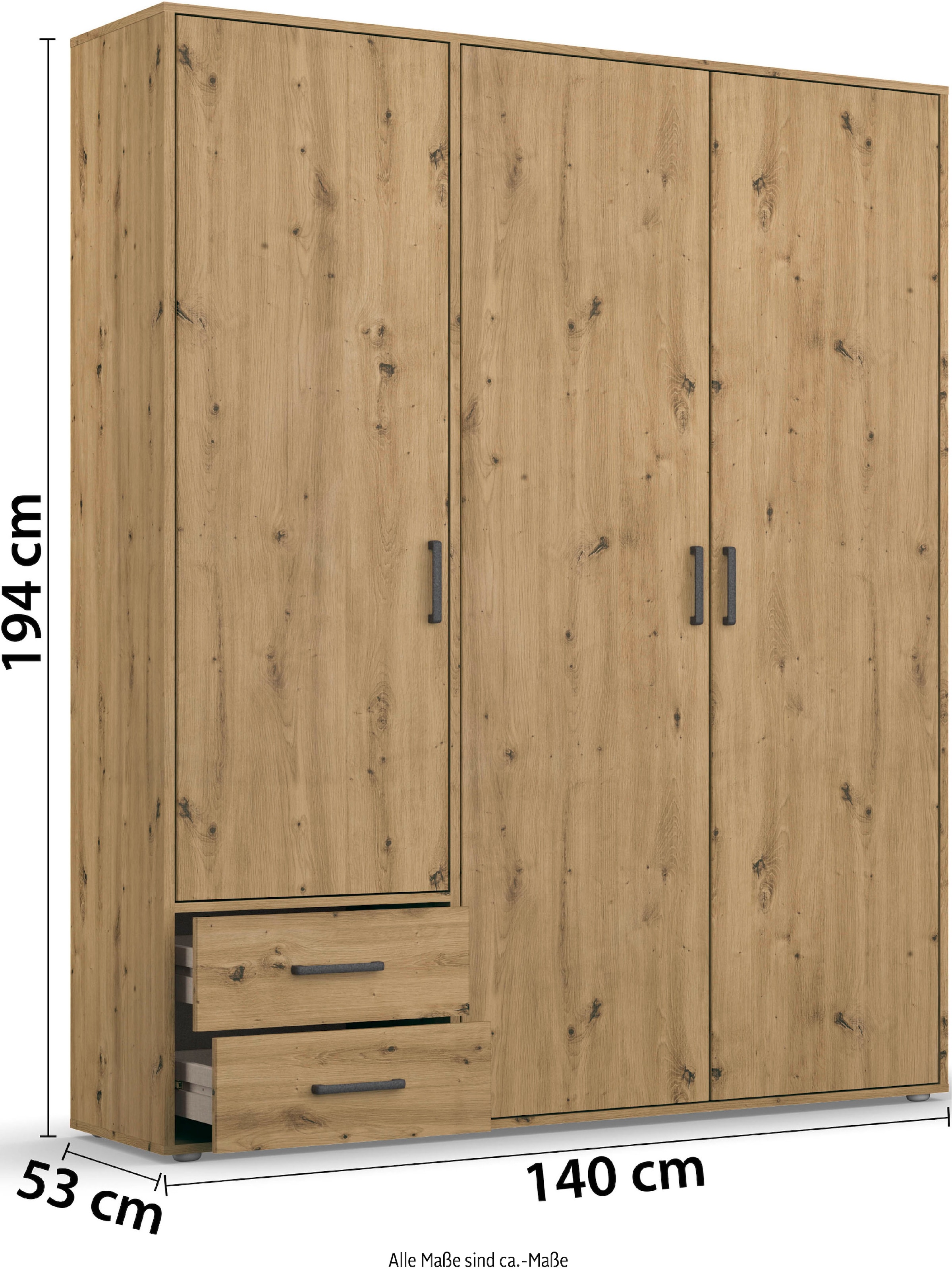 rauch Drehtürenschrank »Voyager, Kleiderschrank mit Außenschubkästen, Garderobe«, (in 3 verschiedenen Ausstattungen BASIC/CLASSIC/PREMIUM), Made in Germany