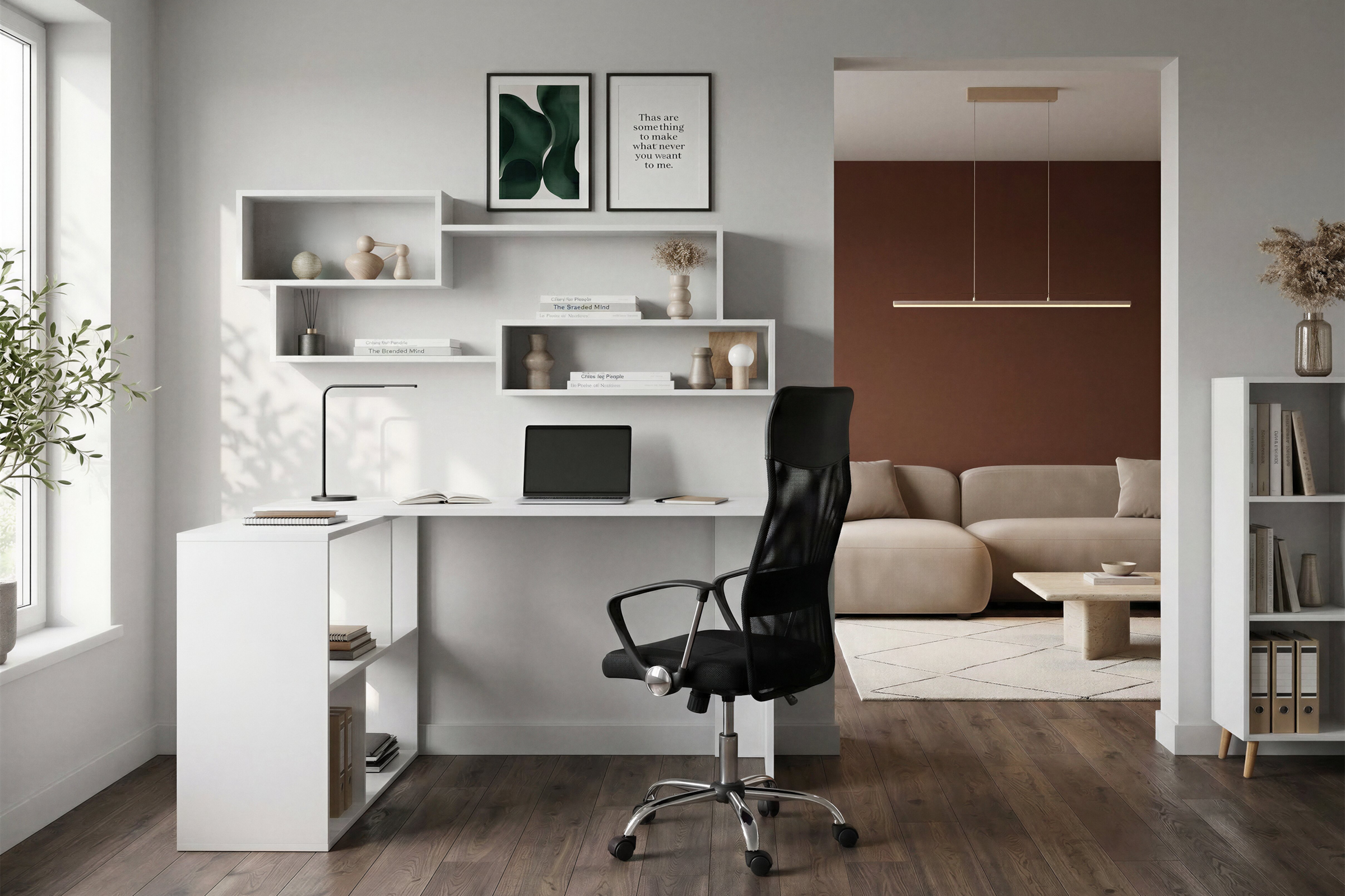 OTTO home Eckschreibtisch »Jaaron« mit vier offenen Fächern, modernes und elegantes Design