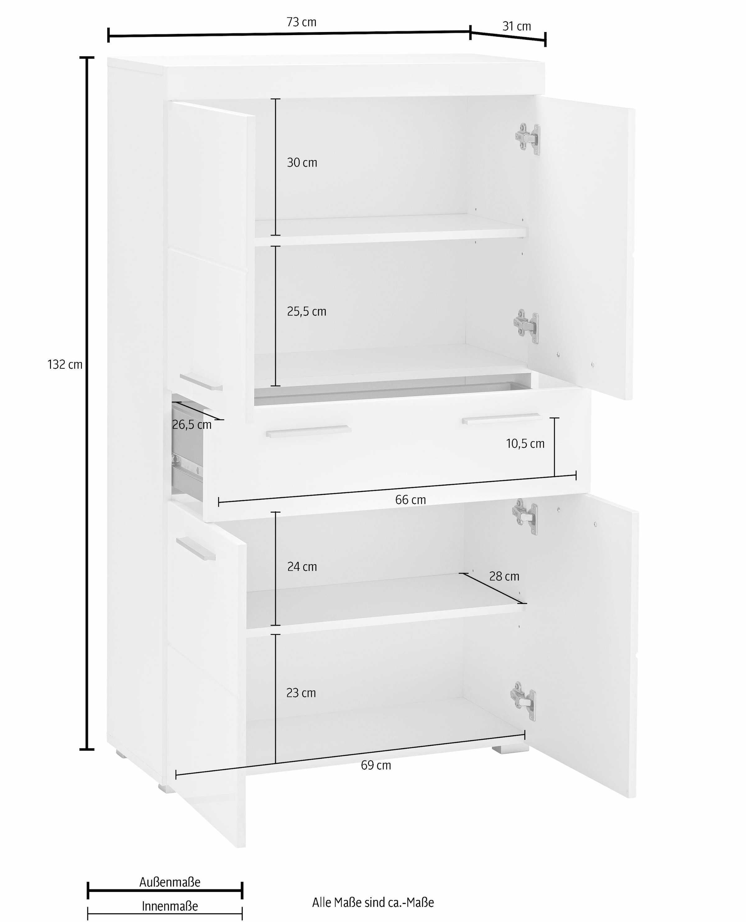 INOSIGN Midischrank »Avena«, Breite 73 cm, Badezimmerschrank mit 1 großen  Schubkasten und 4 Türen bequem bestellen