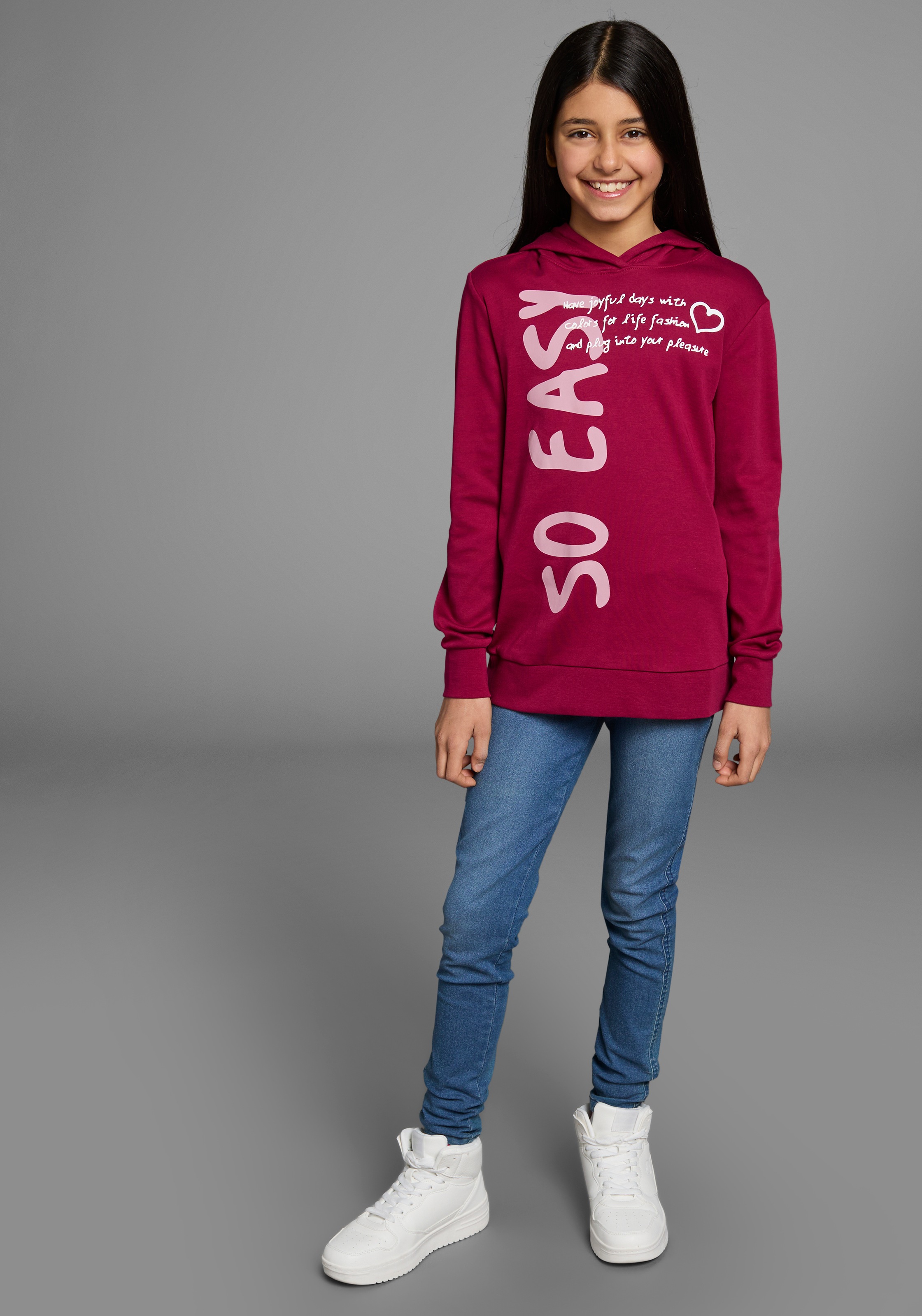 KIDSWORLD Kapuzenshirt »SO EASY - Print«, Langarm, Basic-Passform, mit modischen Drucken