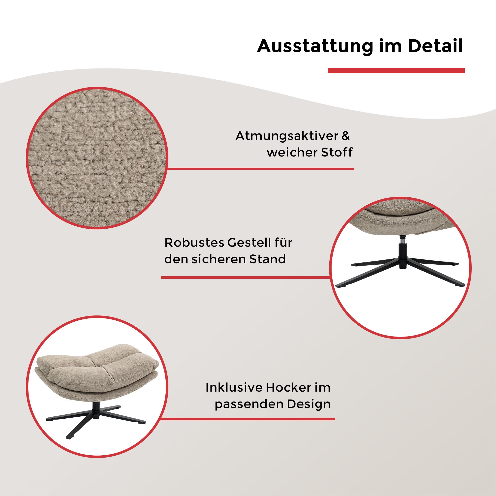 Duo Collection Relaxsessel »Porto« 360° drehbar, doppelte Polsterung, mit Hocker, bis 115 kg belastbar
