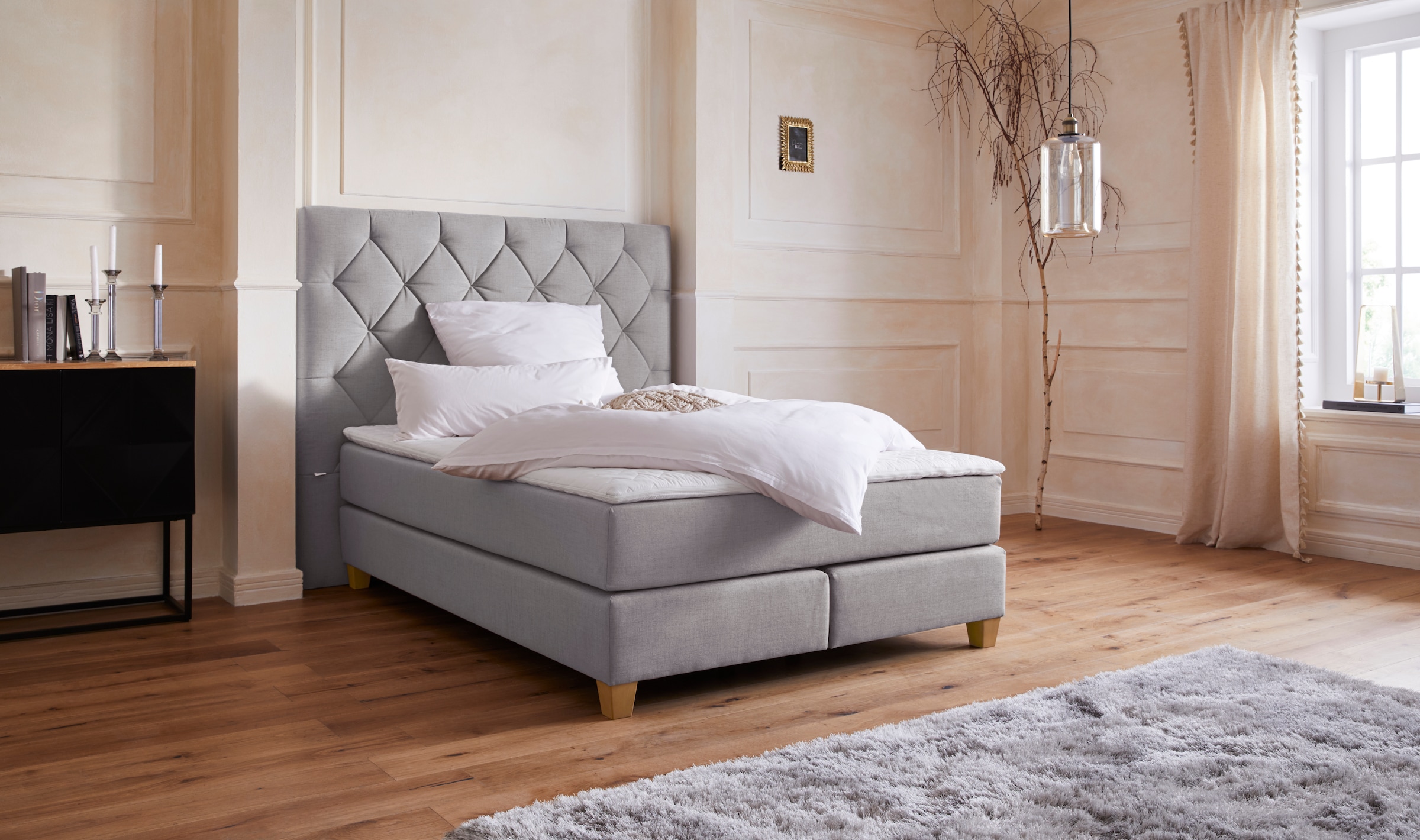 Guido Maria Kretschmer Home&Living Boxspringbett »Harmones hoch«, in 3 Breiten, Härtegrad auch im Mix mit je 1 Matratze in H2 und H3