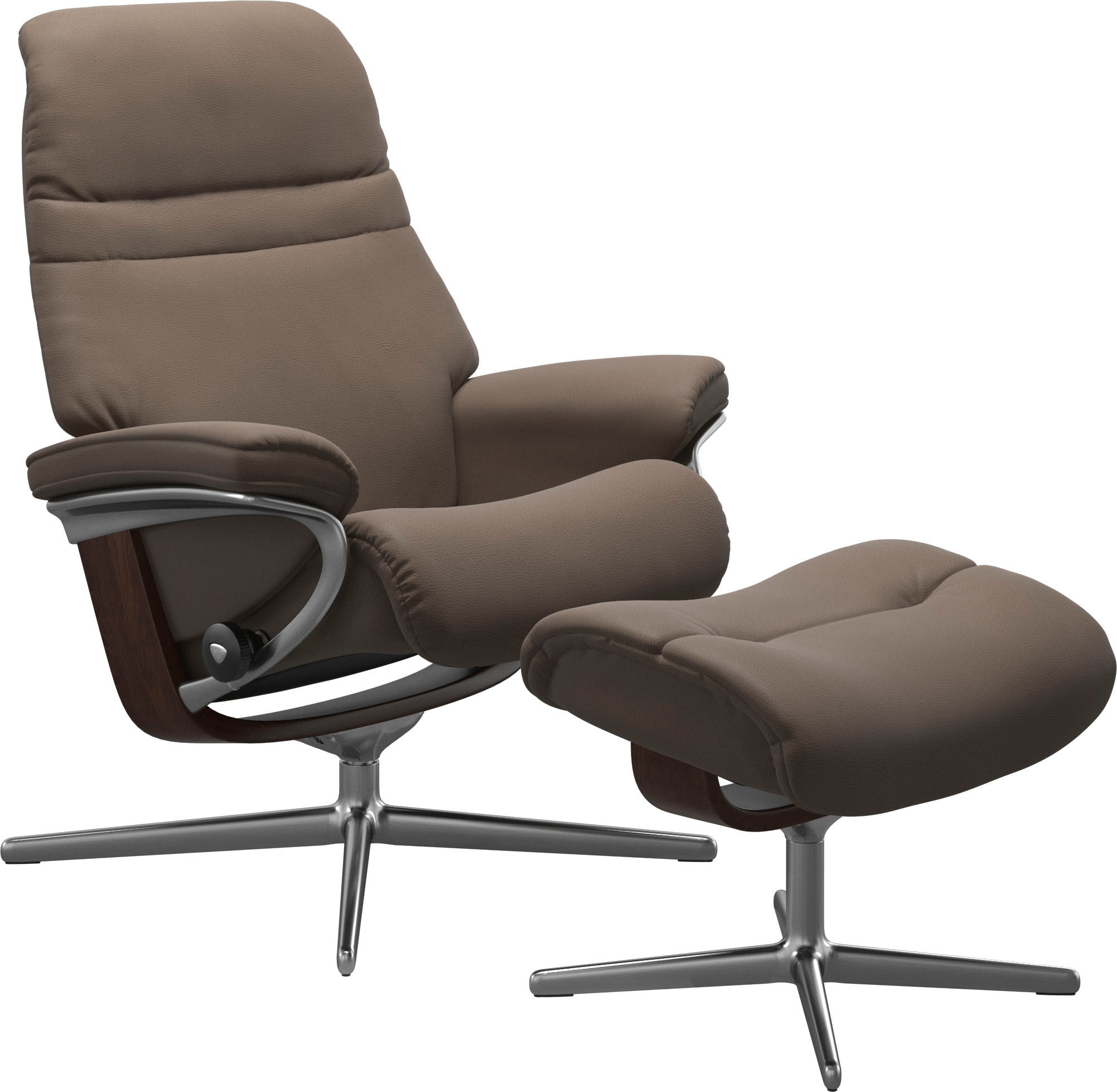 Stressless® Relaxsessel »Sunrise« Set, Relaxsessel mit Hocker,  mit Hocker, mit Cross Base, Größe S, M & L, Holzakzent Braun